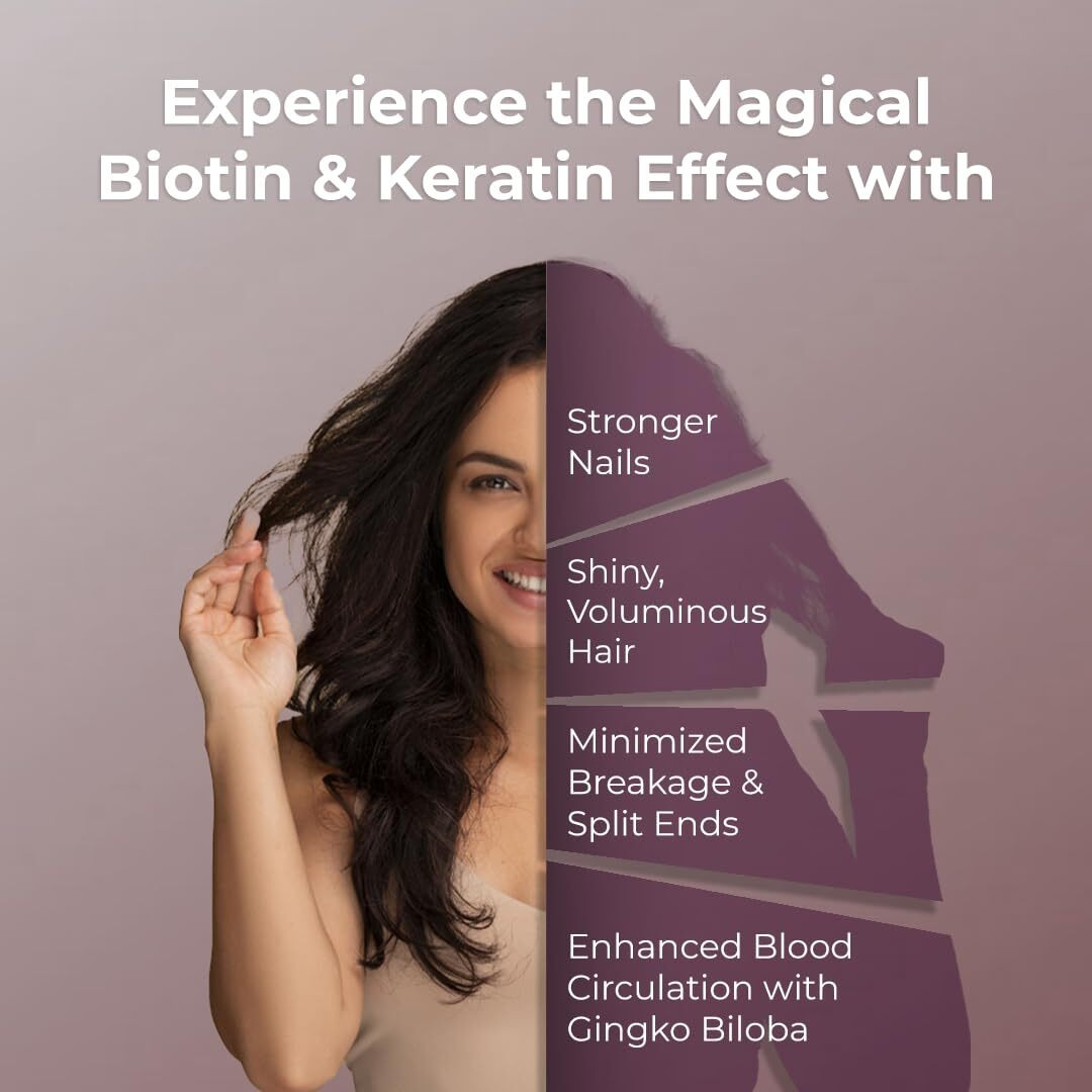 NatureAlly Biotin Keratin - Vegan Plant Based formulation For Hair Health, Hair Shine, Hair Fall Prevention, Activates Hair Folicles, Hair Growth (60 Capsules)
