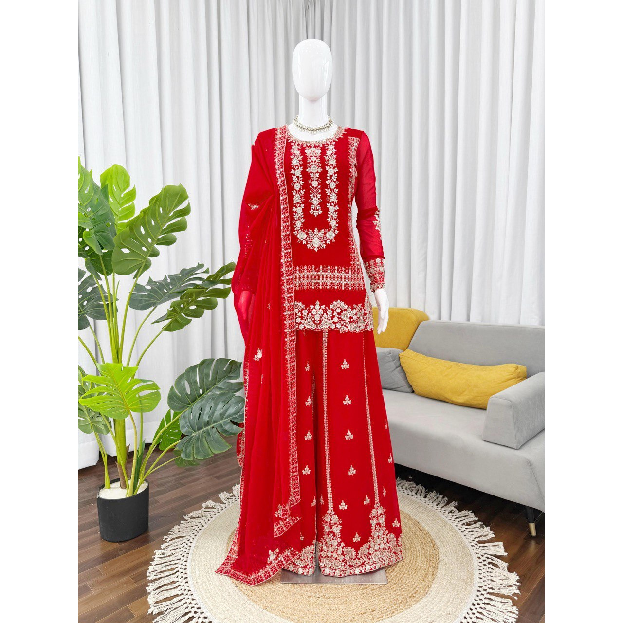 Blooming Georgette Plazzo Suit Set | Designer Thread & Sequence Work | Ethnic Indian Womens Outfit with Dupatta