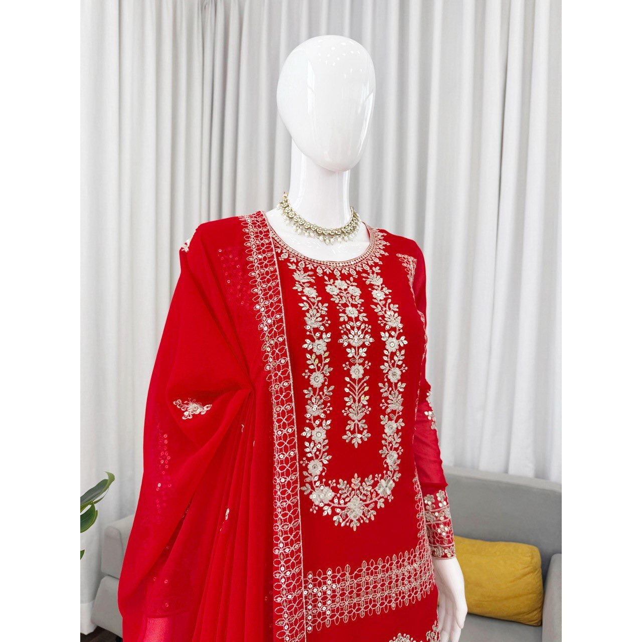 Blooming Georgette Plazzo Suit Set | Designer Thread & Sequence Work | Ethnic Indian Womens Outfit with Dupatta