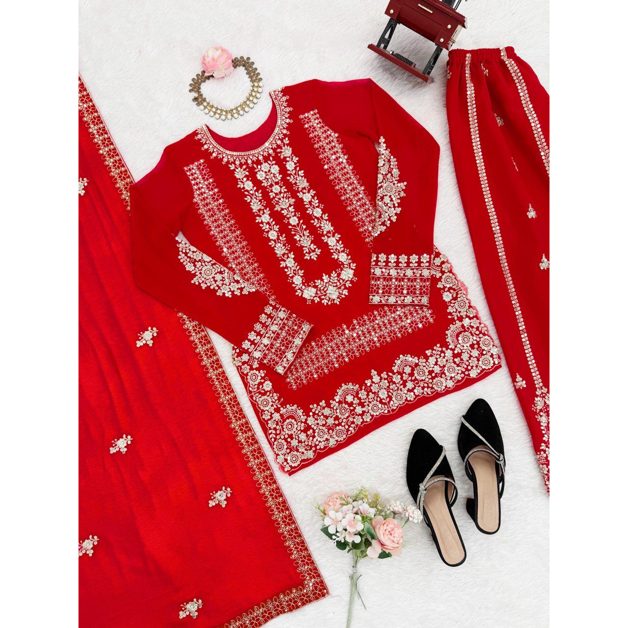 Blooming Georgette Plazzo Suit Set | Designer Thread & Sequence Work | Ethnic Indian Womens Outfit with Dupatta