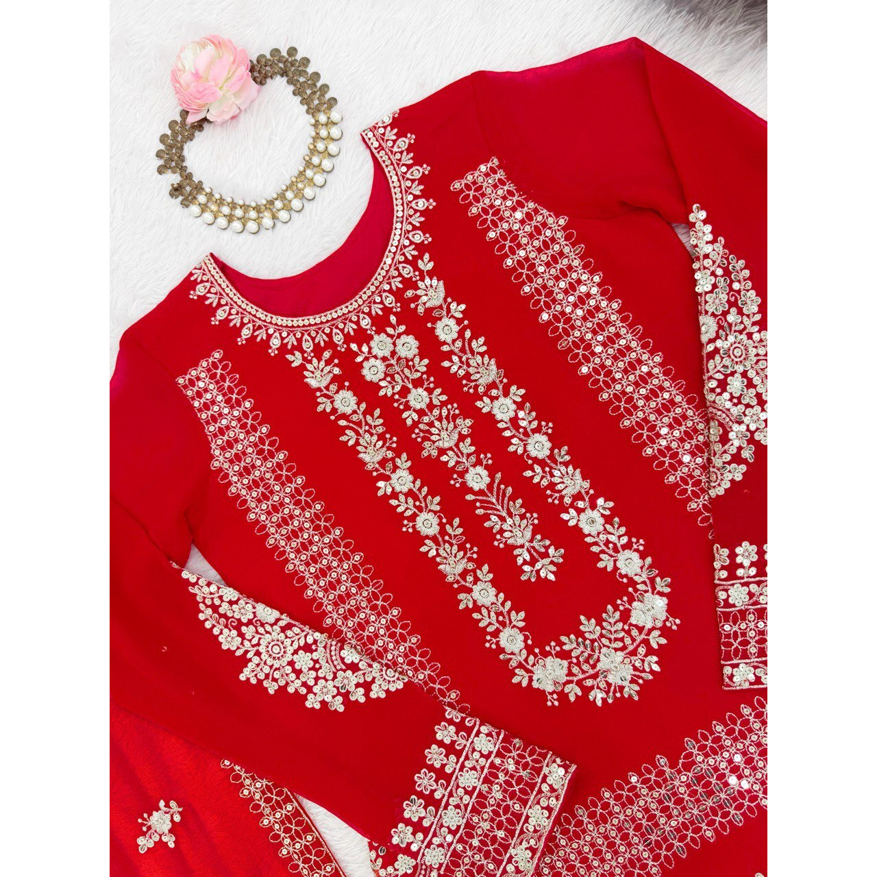 Blooming Georgette Plazzo Suit Set | Designer Thread & Sequence Work | Ethnic Indian Womens Outfit with Dupatta