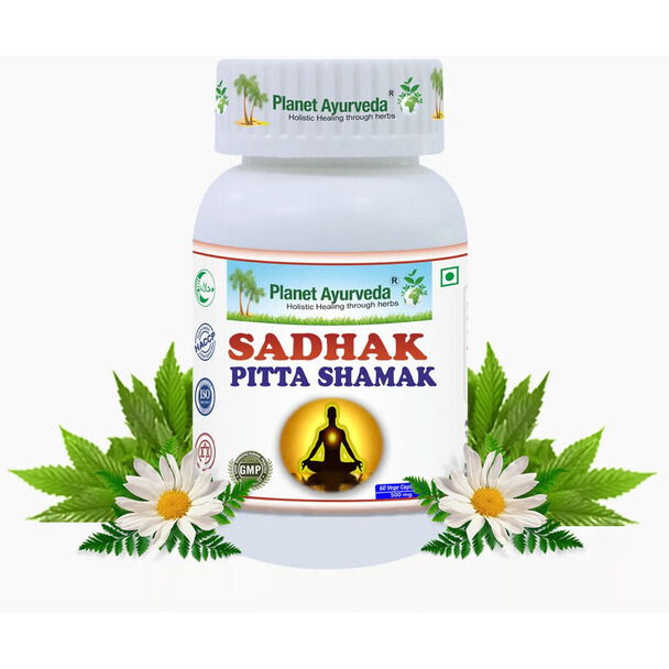 Planet Ayurveda Sadhak Pitta Shamak - Herbal Remedy That Maintains Normal Blood Preassure, And Balances Pitta Dosha - 60 Capsules
