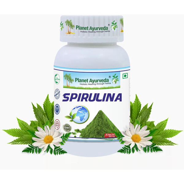 Planet Ayurveda Spirulina Capsules - Dietary Supplement Helps In Meeting The Nutritional Needs Of The Body - 60 Capsules