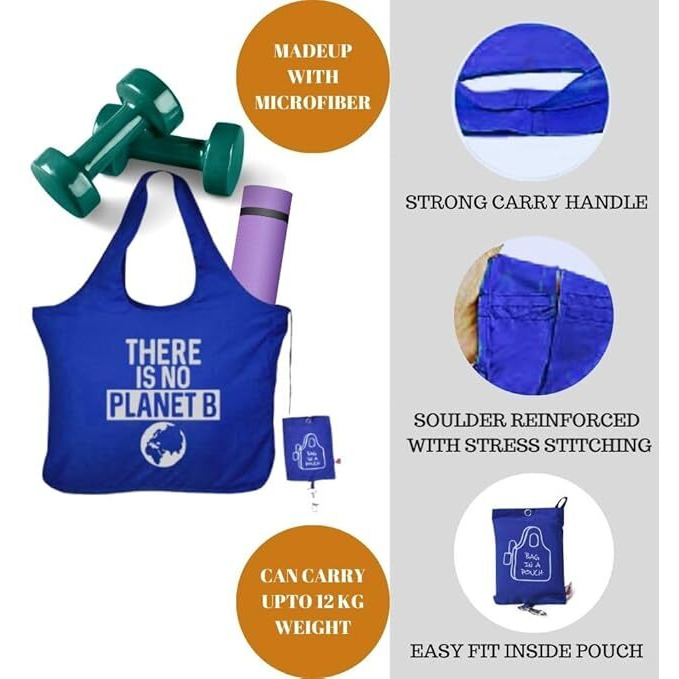 IVILLAGE Reusable and Foldable Fabric Tote Bags for Travel, Gym, Yoga, Sports and Fitness Enthusiasts | Designer Shopping Bag | Compact,Lightweight and Eco-friendly - 12Kg Capacity - Green/Blue