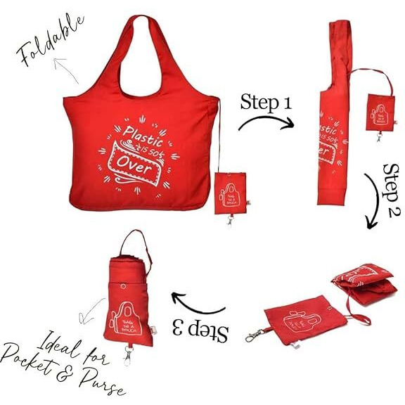 IVILLAGE Reusable and Foldable Fabric Tote Bags for Travel, Gym, Yoga, Sports and Fitness Enthusiasts | Designer Shopping Bag | Compact,Lightweight and Eco-friendly - 12Kg Capacity