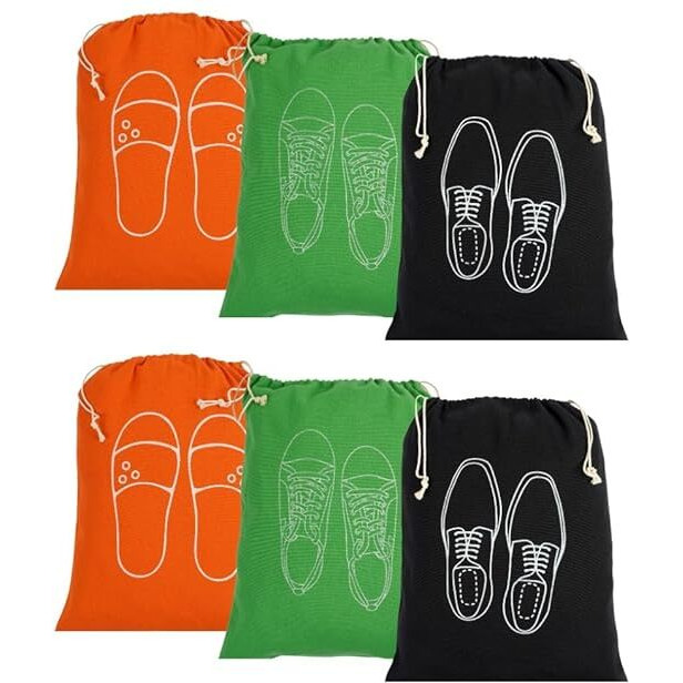 IVILLAGE Reusable and Washable 100% Pure Cotton Fabric Shoe Covers/ Bags with Drawstring Closure | Handcrafted Doodle Collection | Ideal for Travel, Home and Storage | Combo Pack of 3 | Off-White | Men