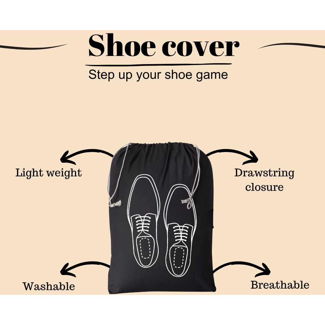 IVILLAGE Reusable and Washable 100% Pure Cotton Fabric Shoe Covers/ Bags with Drawstring Closure | Handcrafted Doodle Collection | Ideal for Travel, Home and Storage | Combo Pack of 3 | Off-White | Men