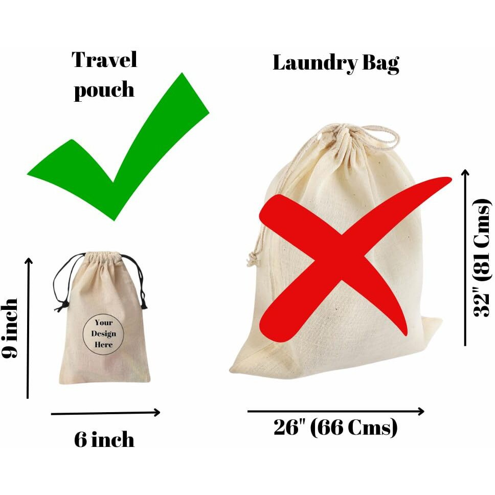 IVILLAGE Reusable and Washable Pure Cotton Fabric Travel Pouches / Bags with Drawstring Closure | Handcrafted Doodle Collection | Ideal for Earphones, Makeup, Sunglasses, Socks and Toiletries | Pack of 10
