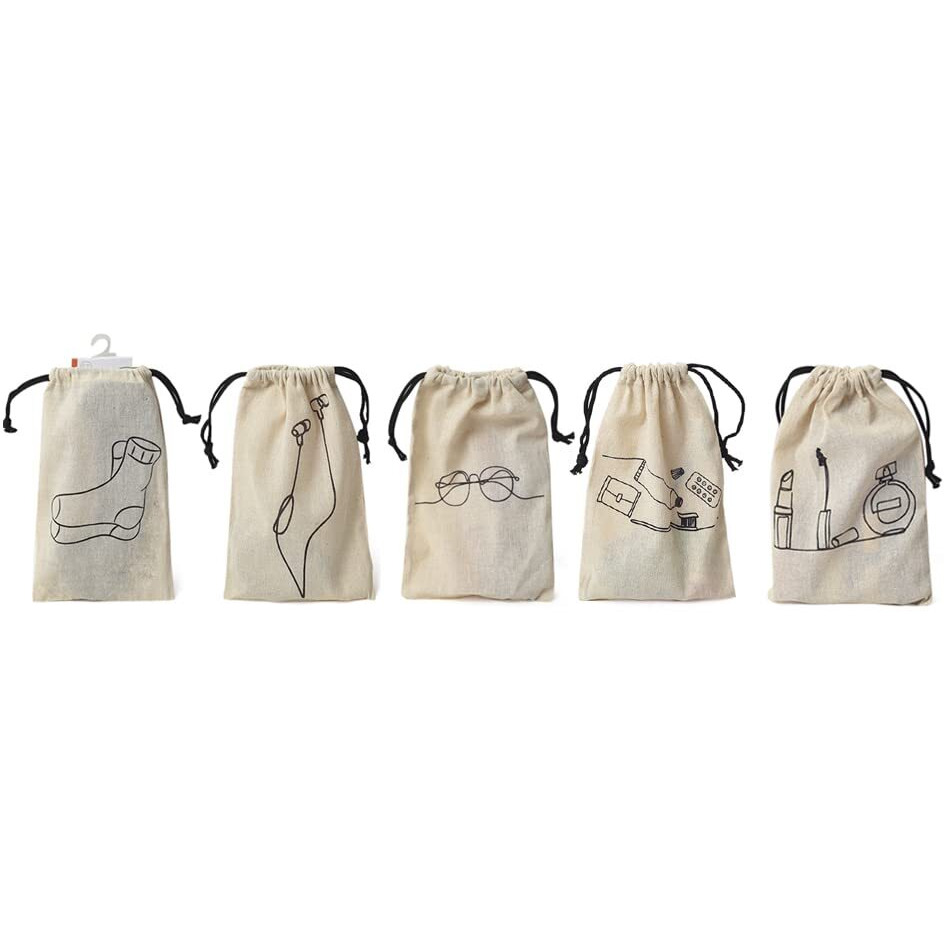 IVILLAGE Reusable Travel Combo with 5 Cotton Travel Pouches and 3 Shoe Cover For Travel(Women), Home & Storage - Pack Of 8