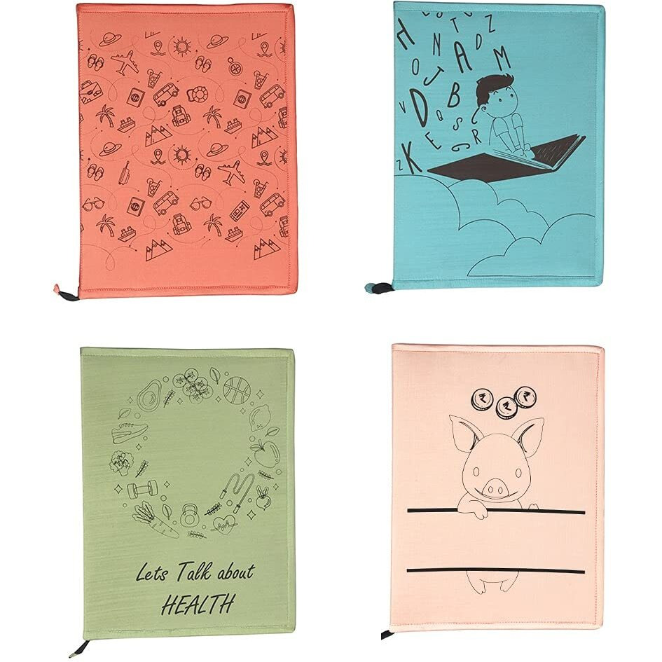 IVillage Poly Silk Printed File Folders | Suitable for Kids, Teenagers and Adults | Theme Based - Travel, Health,Wealth and Education| Lightweight, Durable and Eco - Friendly | Set of 4| Multicolor