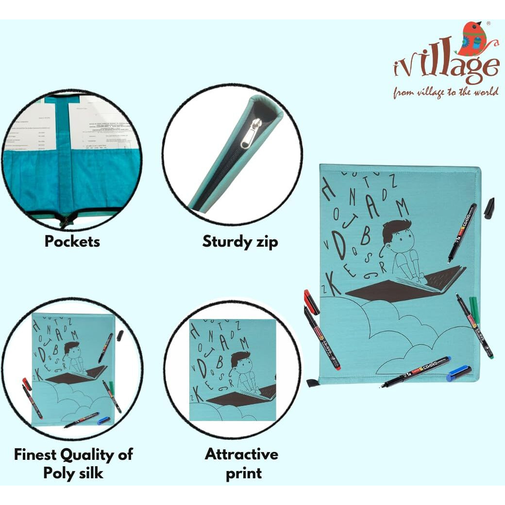 IVillage Poly Silk Printed File Folders | Suitable for Kids, Teenagers and Adults | Theme Based - Education| Lightweight, Durable and Eco - Friendly | Pack of 1 | Blue| Size  14*10 Inches