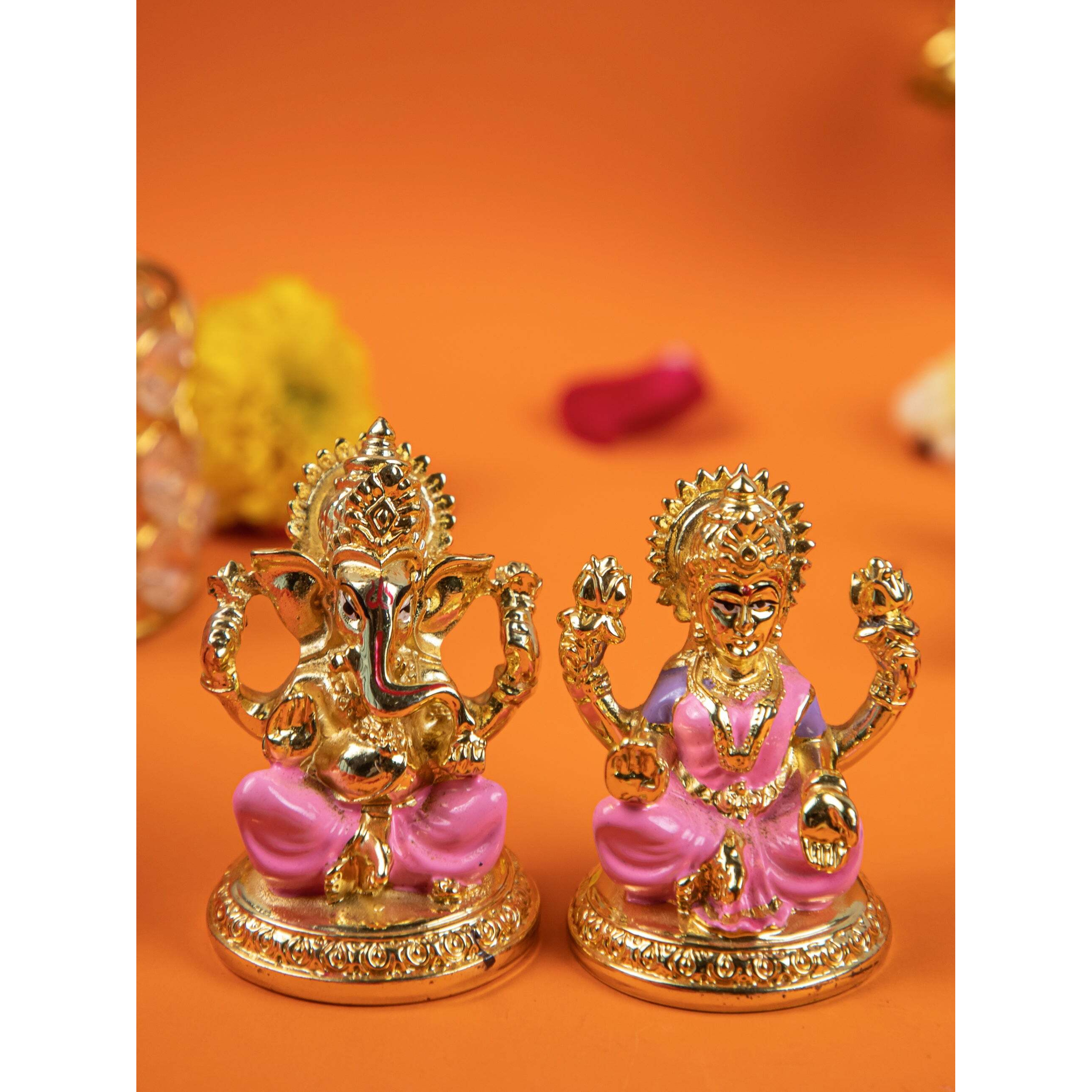 Lakshmi Ganesh Idol with Velvet Box  Gold-Plated Decorative Murti for Pooja, Vastu, Home Decor & Gifting