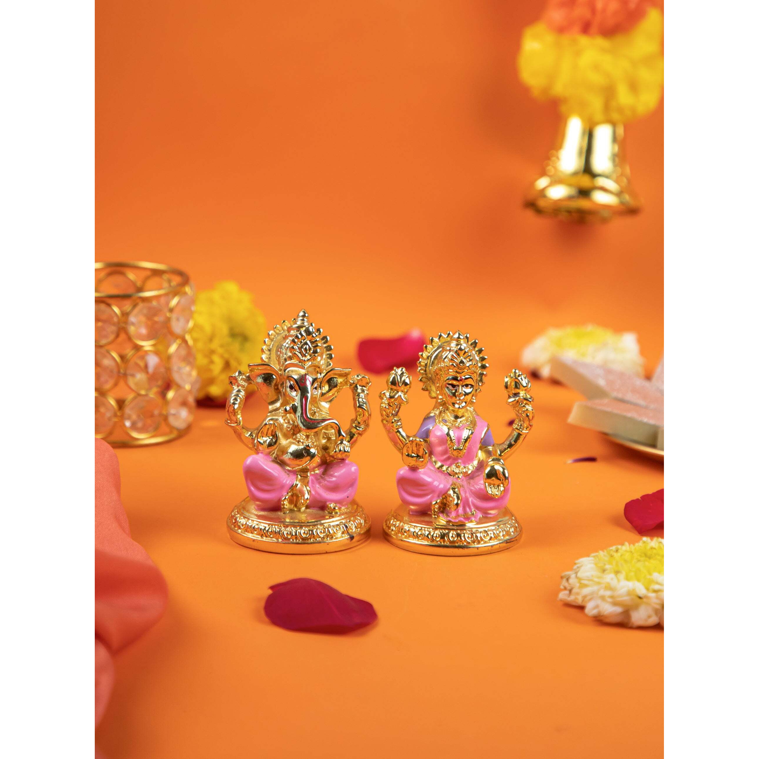 Lakshmi Ganesh Idol with Velvet Box  Gold-Plated Decorative Murti for Pooja, Vastu, Home Decor & Gifting