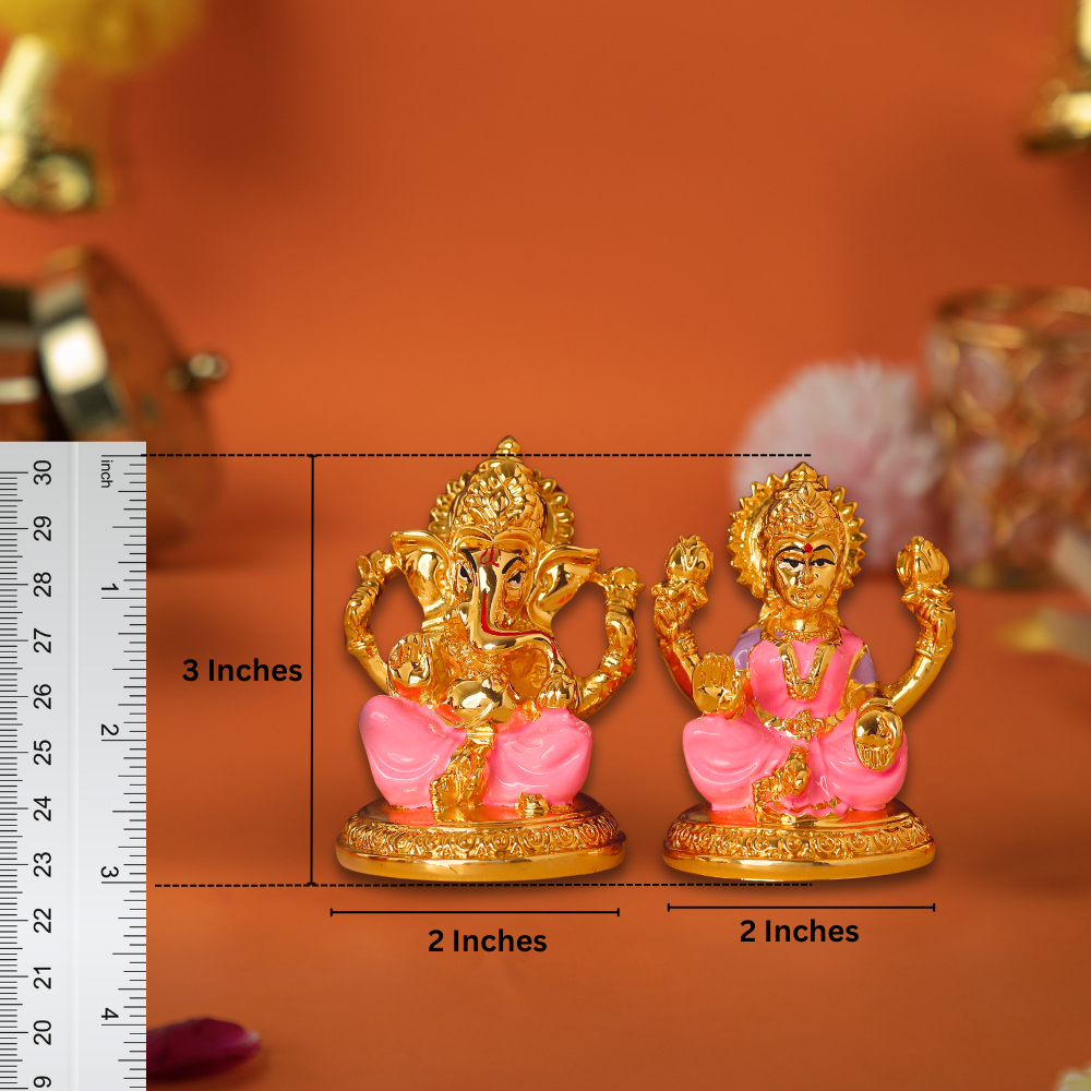Lakshmi Ganesh Idol with Velvet Box  Gold-Plated Decorative Murti for Pooja, Vastu, Home Decor & Gifting
