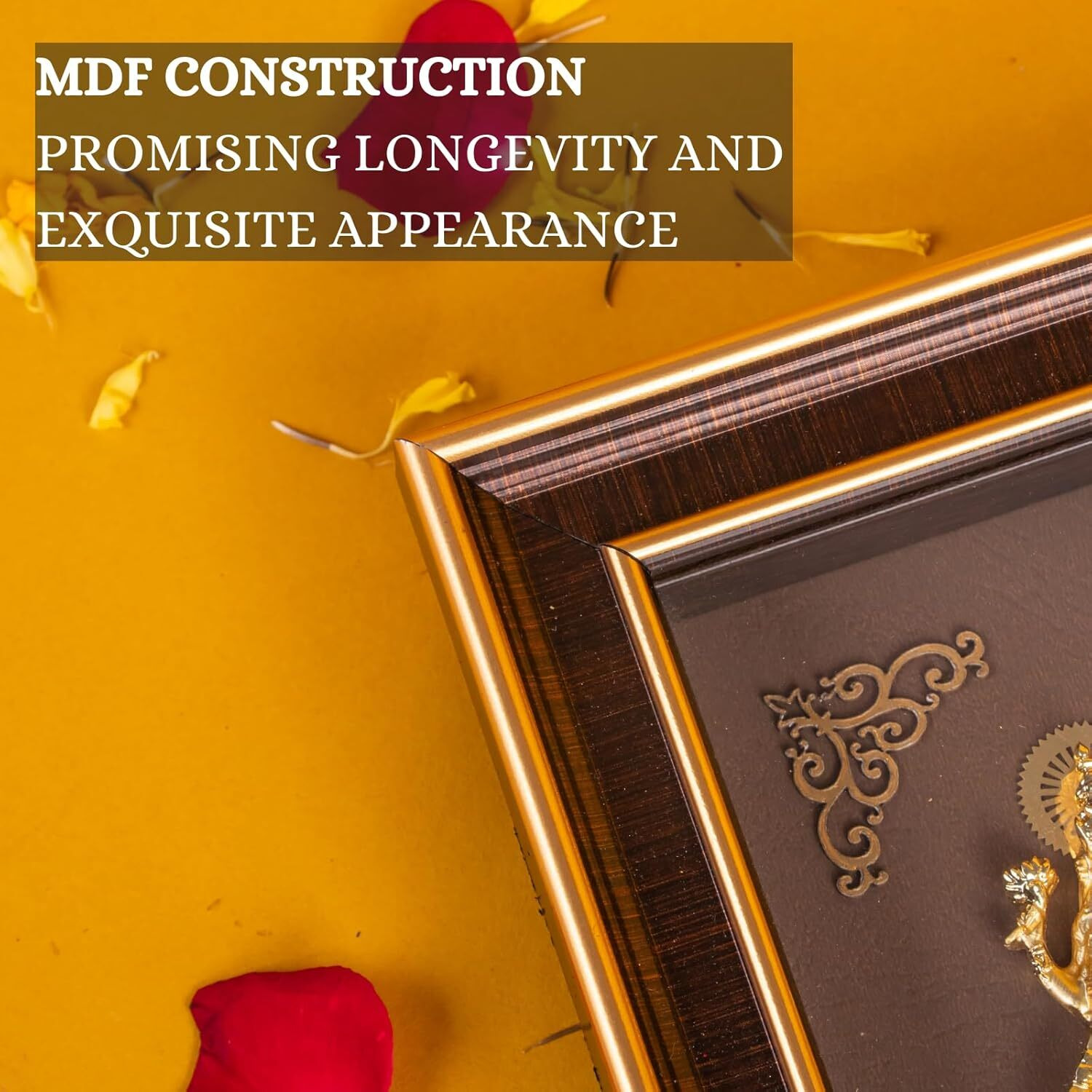 Golden Trimurti Photo Frame (Ganesha, Laxmi and Saraswati) - 10.5 x 6.5 Inches