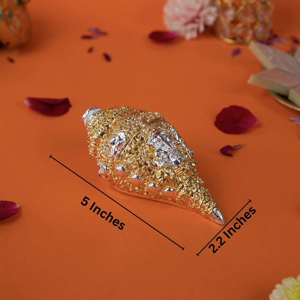 Golden Shankh with Velvet Box  Auspicious Conch Shell for Pooja, Vastu & Diwali Gifting
