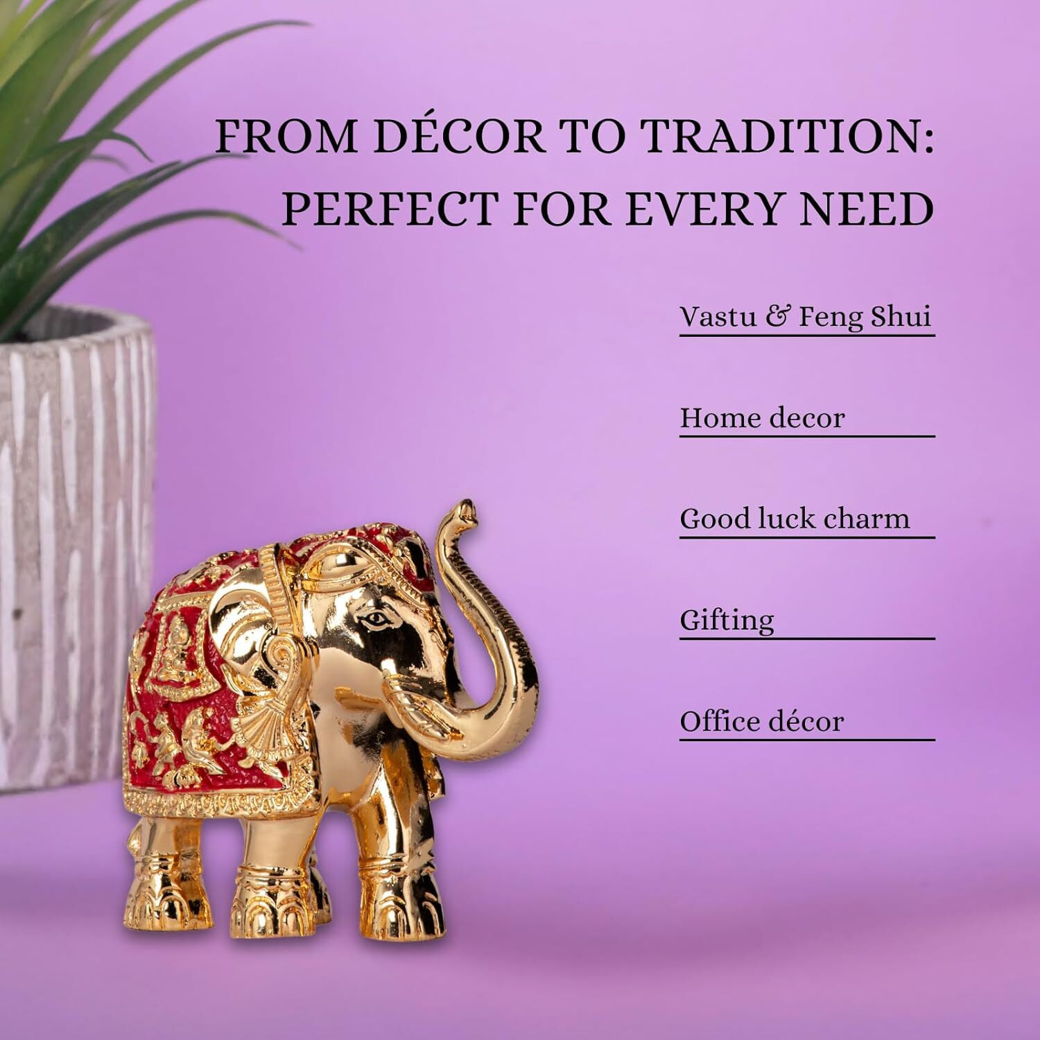 Gold Plated Meenakari Trunk Up Elephant Idol Showpiece for Vastu, Prosperity & Good Luck  3 Inches  Pack of 2  Red