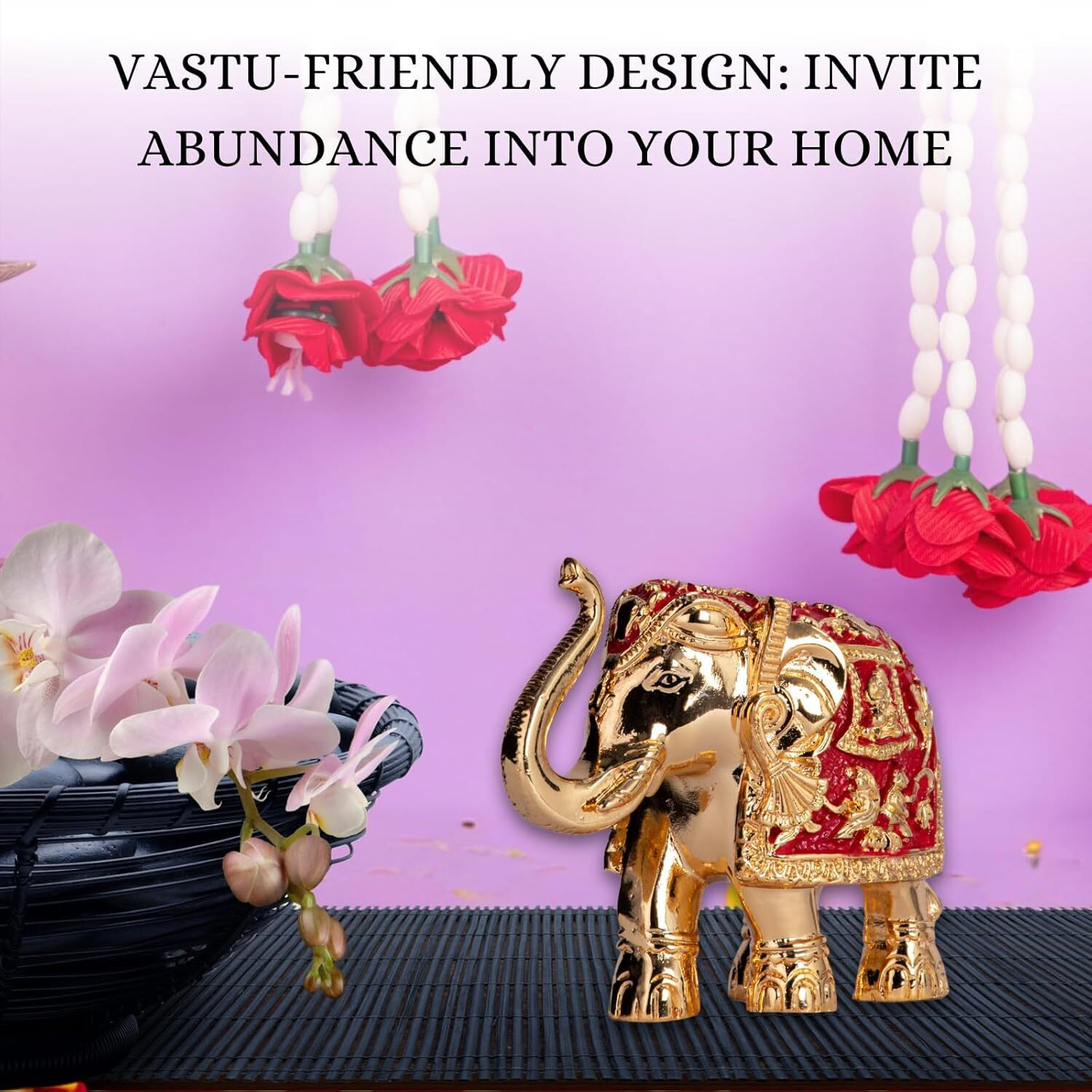 Gold Plated Meenakari Trunk Up Elephant Idol Showpiece for Vastu, Prosperity & Good Luck  3 Inches  Pack of 2  Red