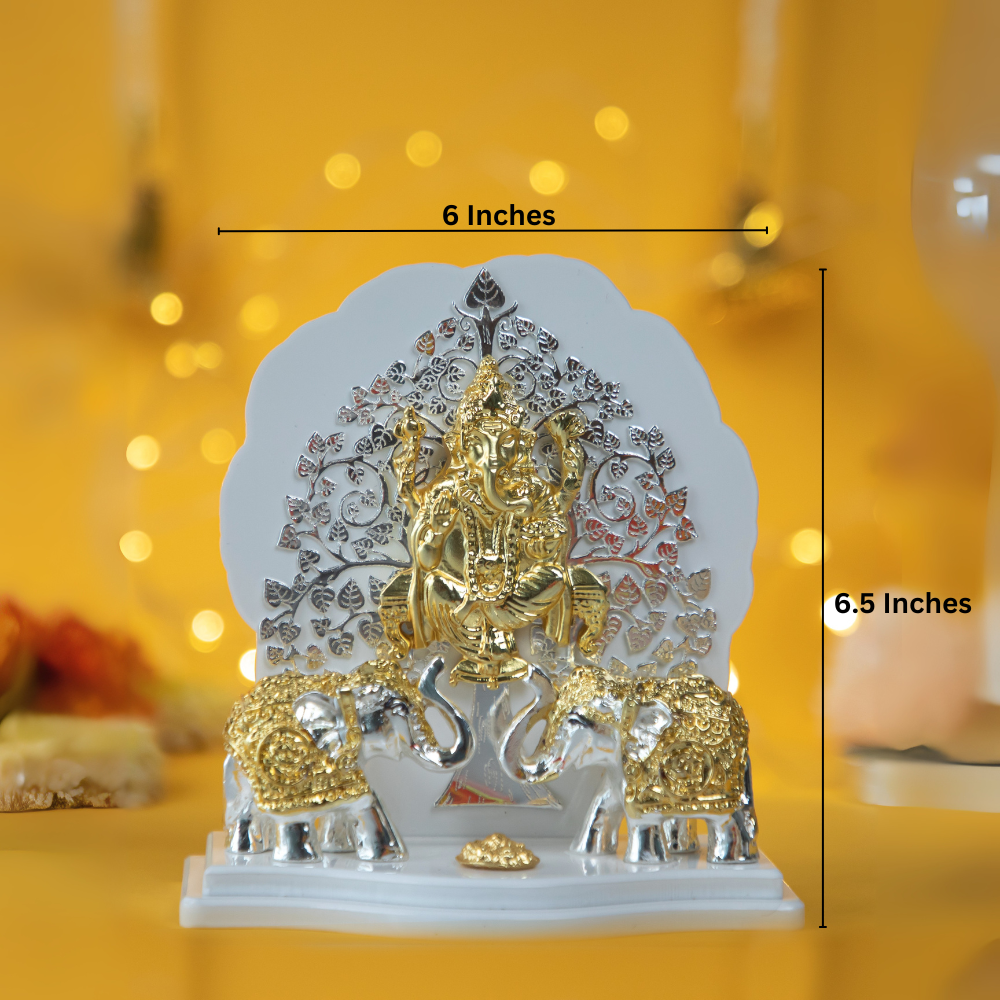 Kalpavriksh Ganesh Idol with Dual-Tone Elephants  Gold & Silver Plated Decorative Showpiece for Home & Gifting