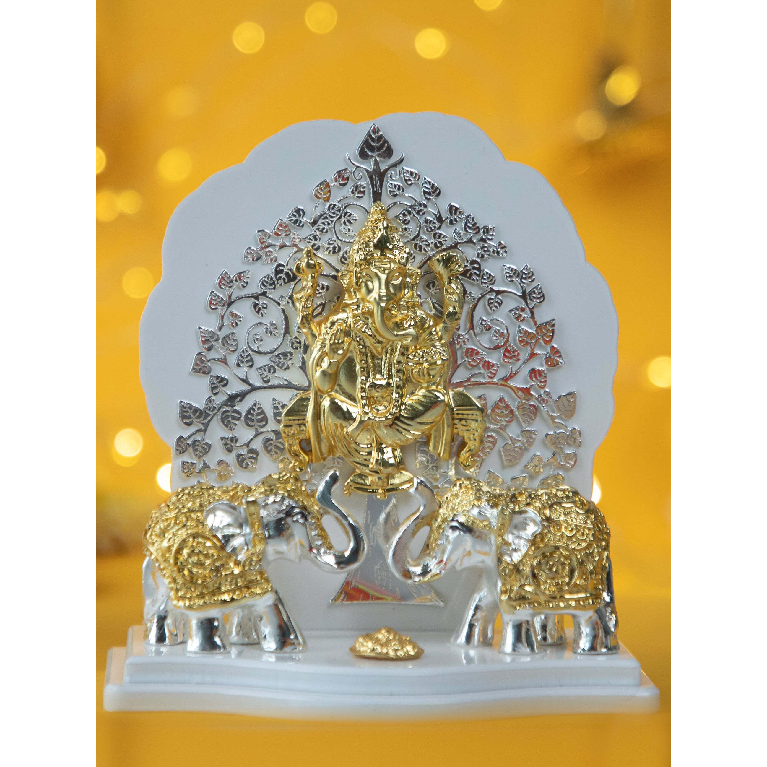 Kalpavriksh Ganesh Idol with Dual-Tone Elephants  Gold & Silver Plated Decorative Showpiece for Home & Gifting