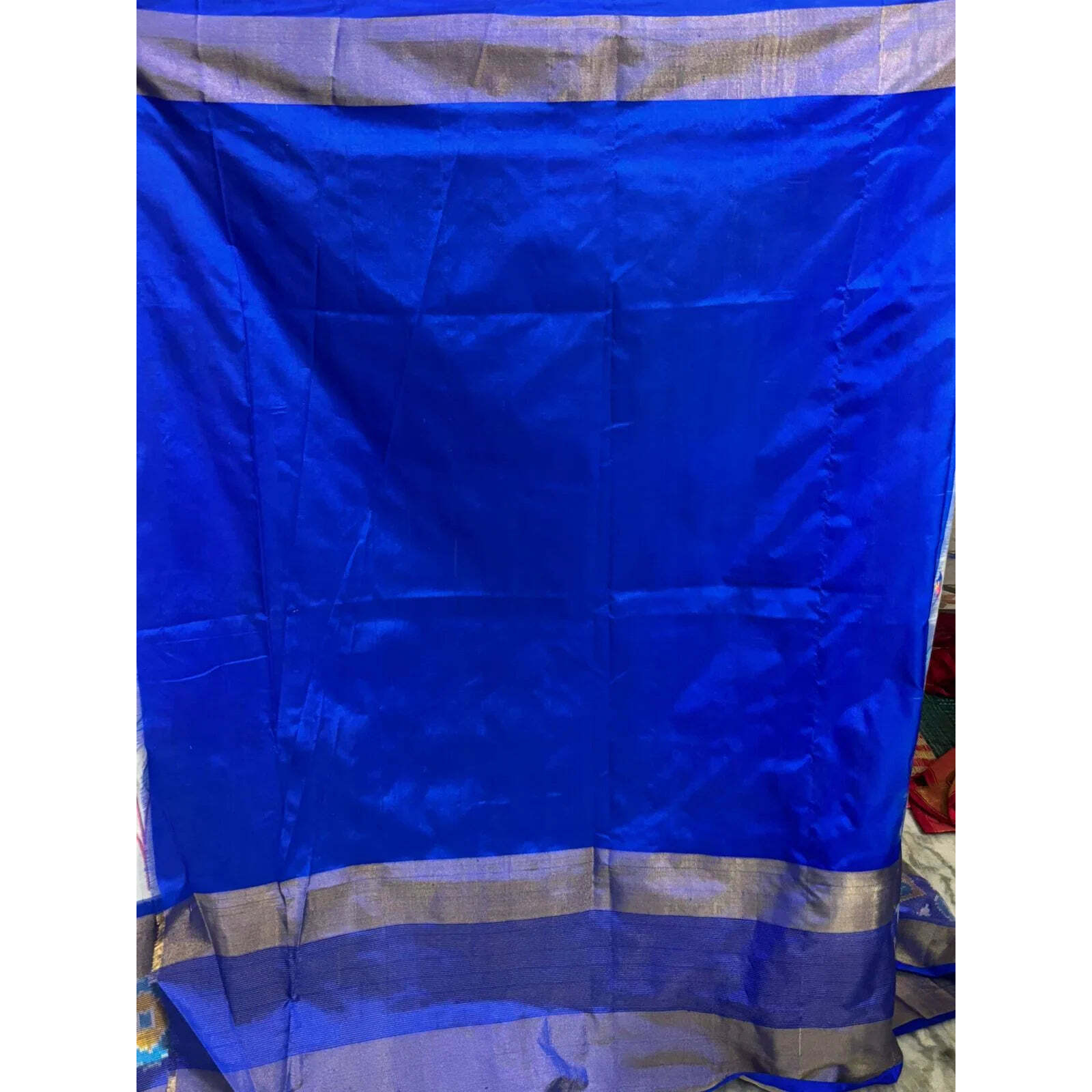 Pure Pochampally Ikkat Silk Kalamkari Designer Blue White Saree
