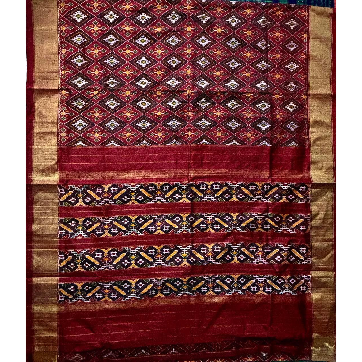 Pure Pochampally Ikkat Silk Patola Maroon Color Saree