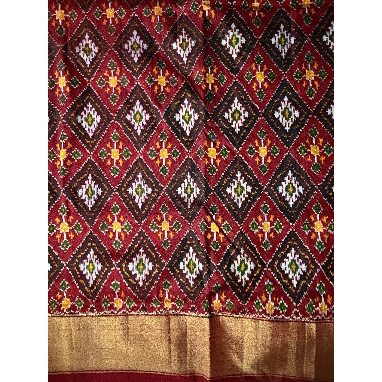 Pure Pochampally Ikkat Silk Patola Maroon Color Saree