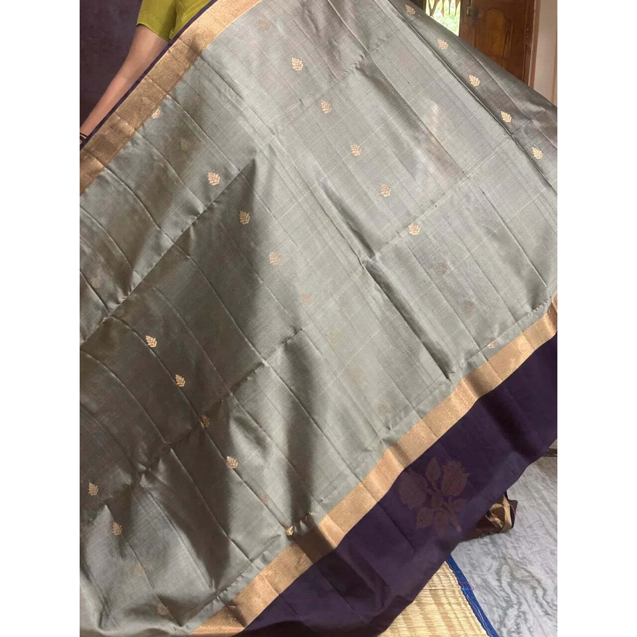 Gray Chocolate Color Designer Kanchi Pure Soft Silk Saree