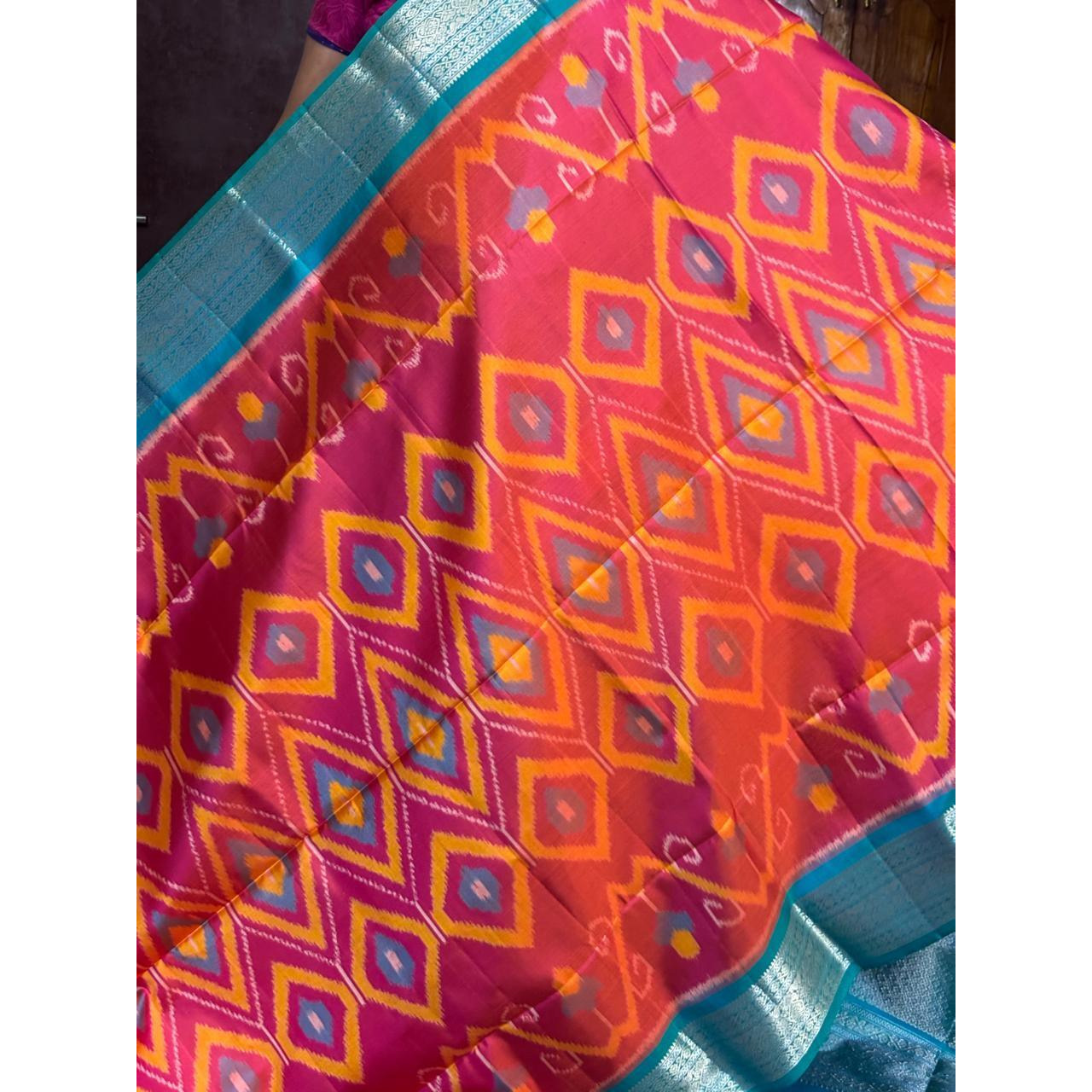Orange Ananda Blue Color Designer Kanchi Pure Soft Silk Saree