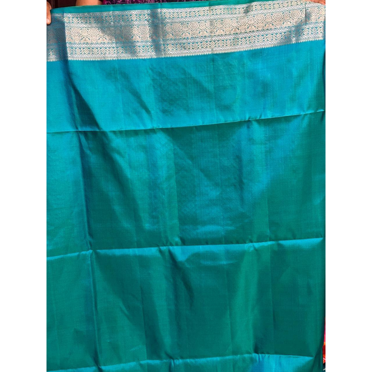 Orange Ananda Blue Color Designer Kanchi Pure Soft Silk Saree