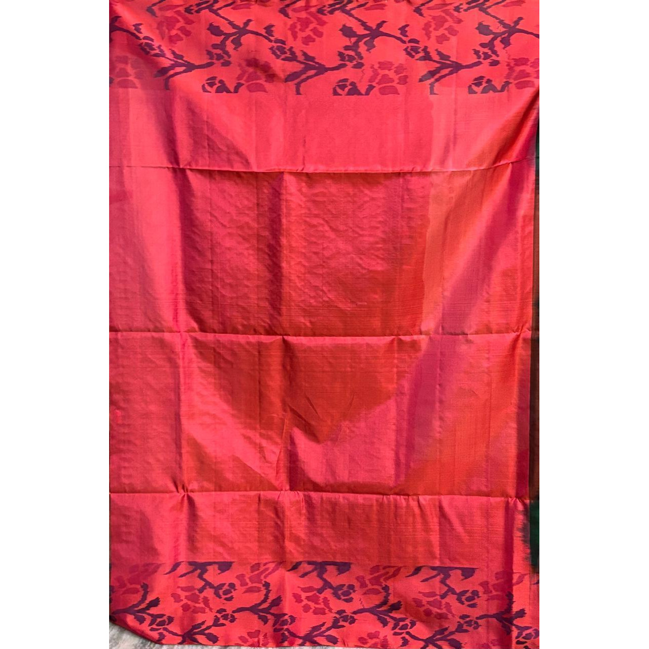 Pochampally Ikat Soft Silk Green Orange Saree