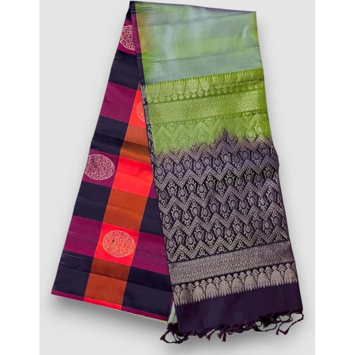 Pista Green With Chocolate Designer Kanchi Pure Soft Silk Saree