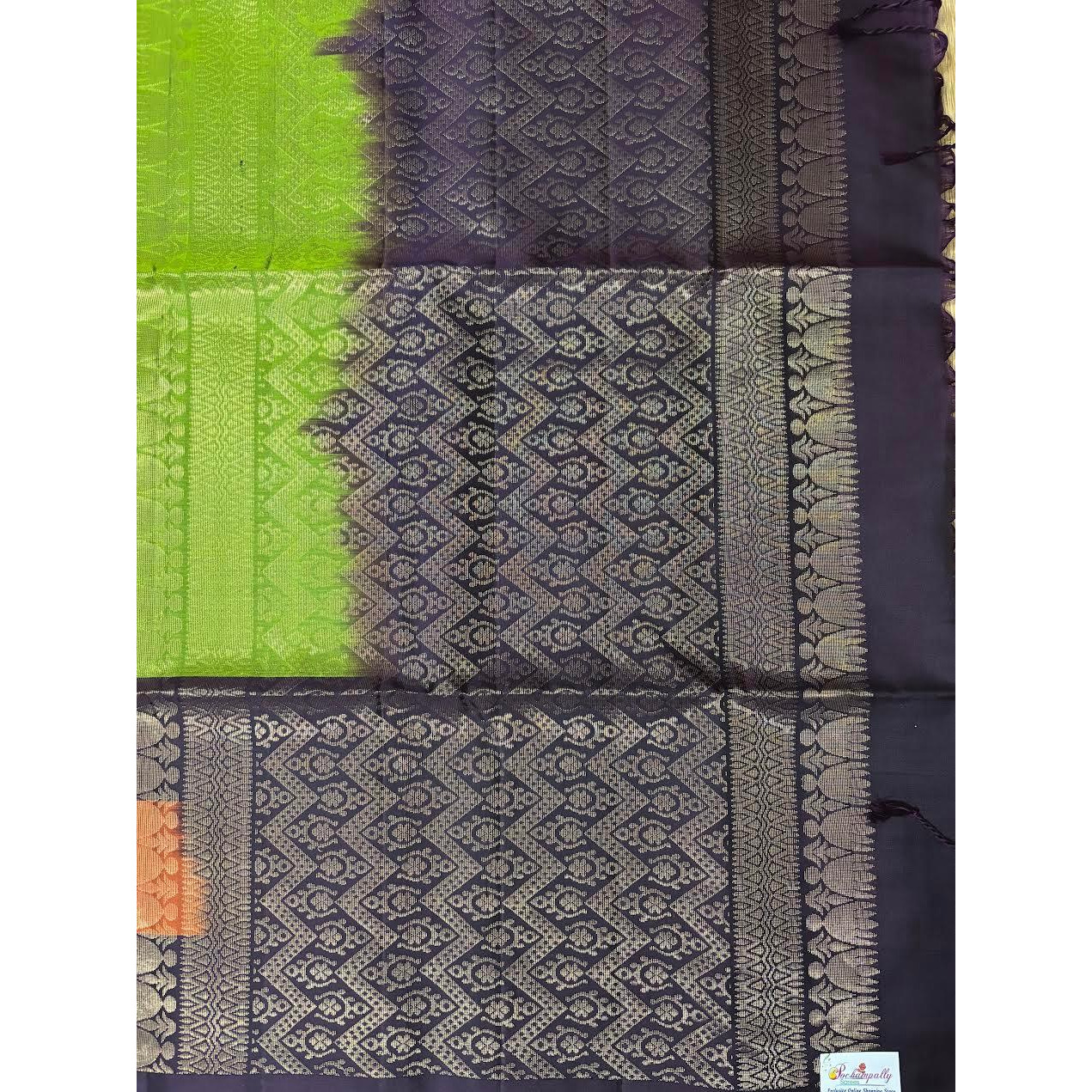 Pista Green With Chocolate Designer Kanchi Pure Soft Silk Saree