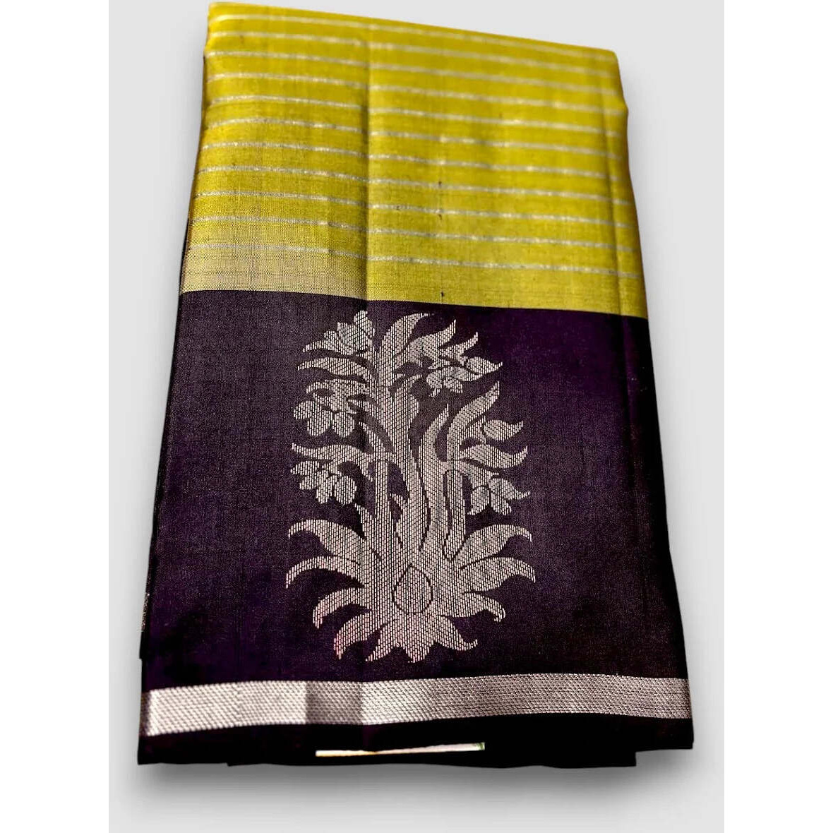 Olive Green Black Designer Kanchi Pure Soft Silk Saree