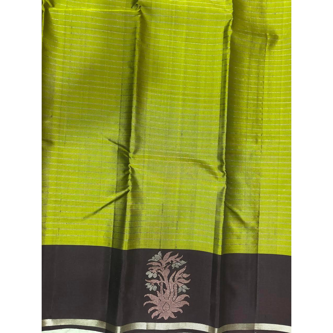 Olive Green Black Designer Kanchi Pure Soft Silk Saree