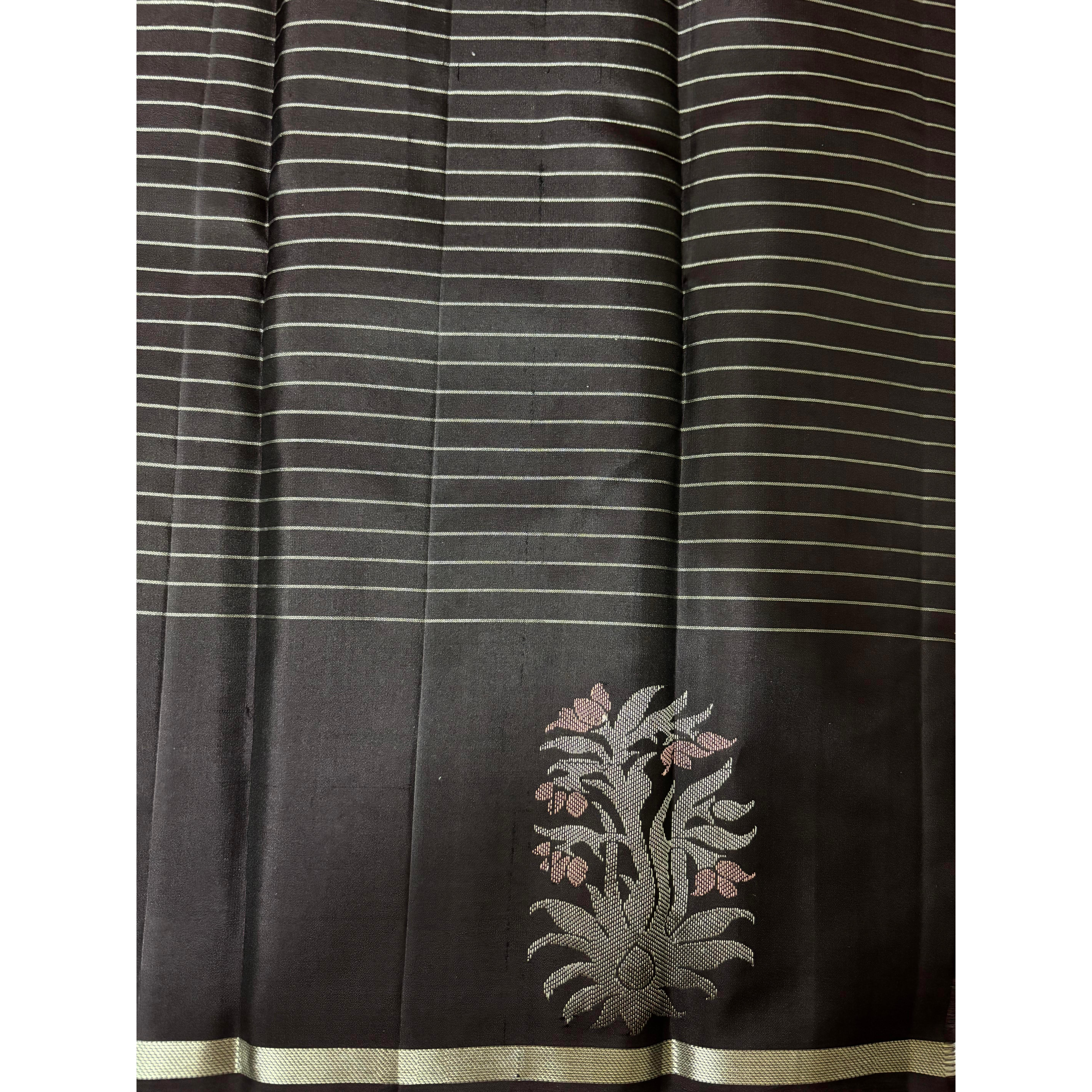 Olive Green Black Designer Kanchi Pure Soft Silk Saree