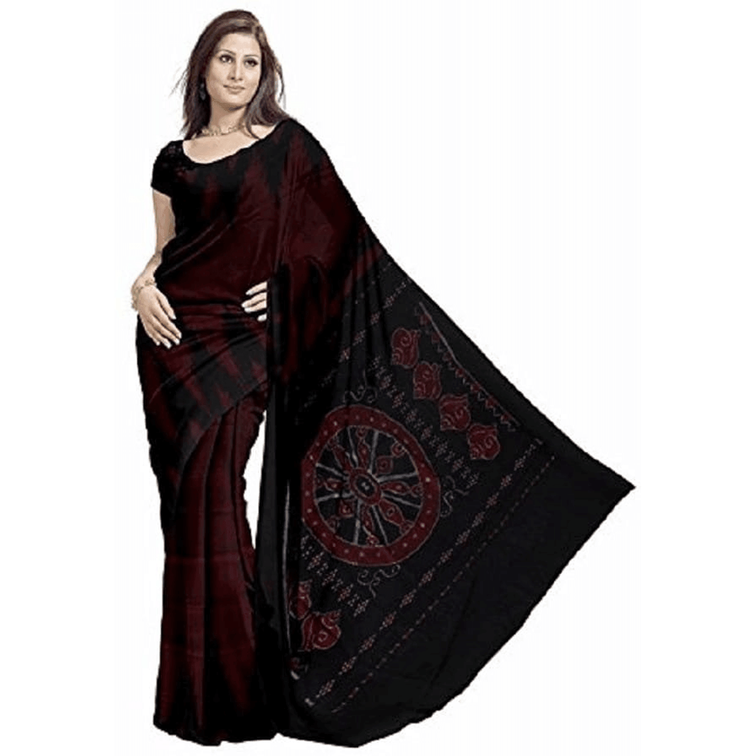 Red And Black Color Ikat Cotton Saree