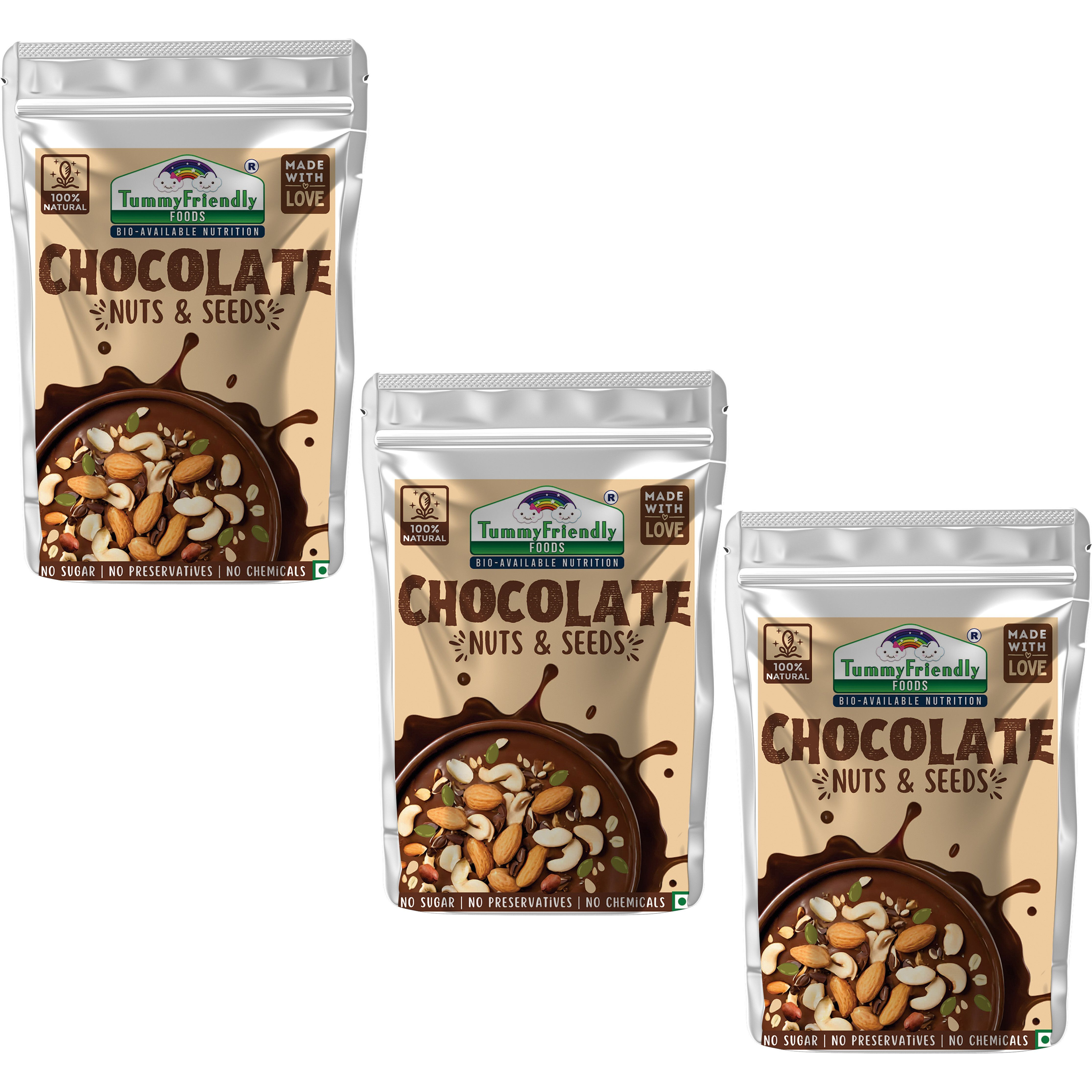 TummyFriendly Foods Chocolate Nuts and Seeds Mix - 3 Packs, 100 g Each Baby Snacks 300 g