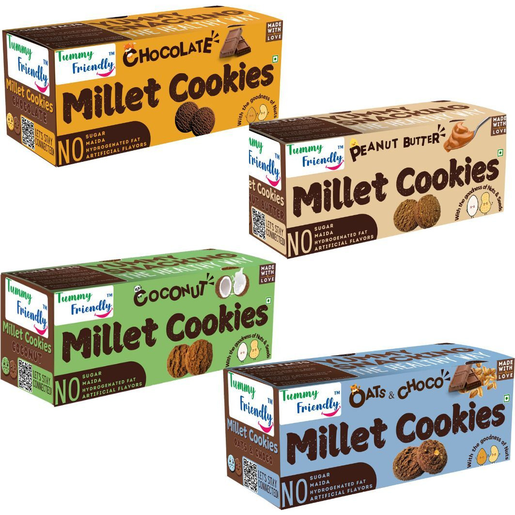 TummyFriendly Foods Ragi Millet Cookies - Assorted. Healthy Biscuits for Kids, Babies & Adults Cookies Biscuit (4 x 75 g)