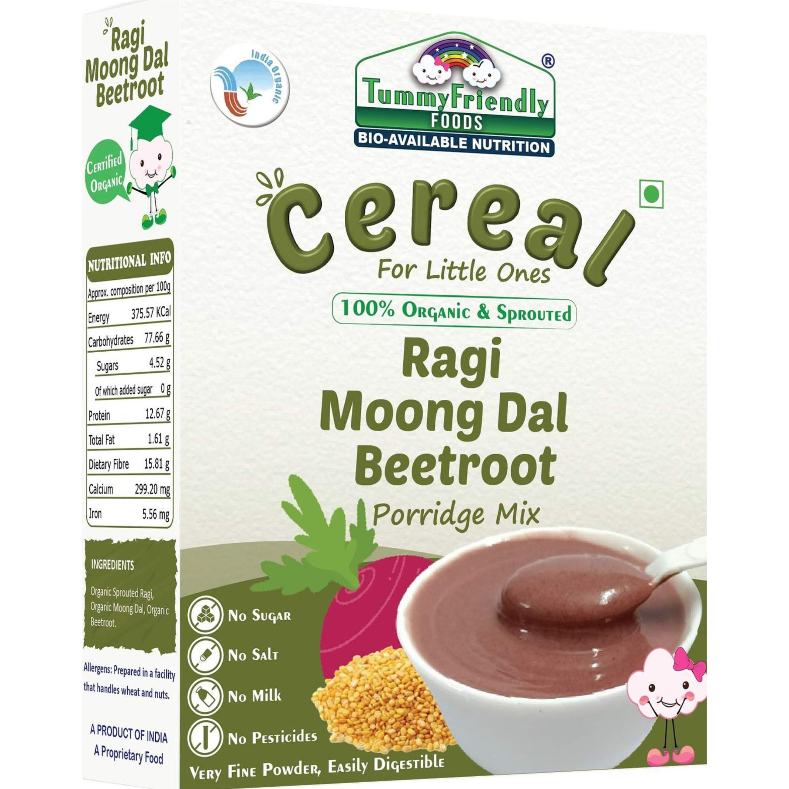 TummyFriendly Foods USDA Certified 100% Organic Oats, Beetroot and Organic Sprouted Ragi, MoongDal, Beetroot Porridge Mixes , Made of Organic Oats & Organic Sprouted Ragi for Baby, Rich in Beta-Glucan, Calcium, Iron, Protein, Fibre & Micro-Nutrients ,200g Each, 2 Packs Cereal (400 g, Pack of 2, 6+ Months)