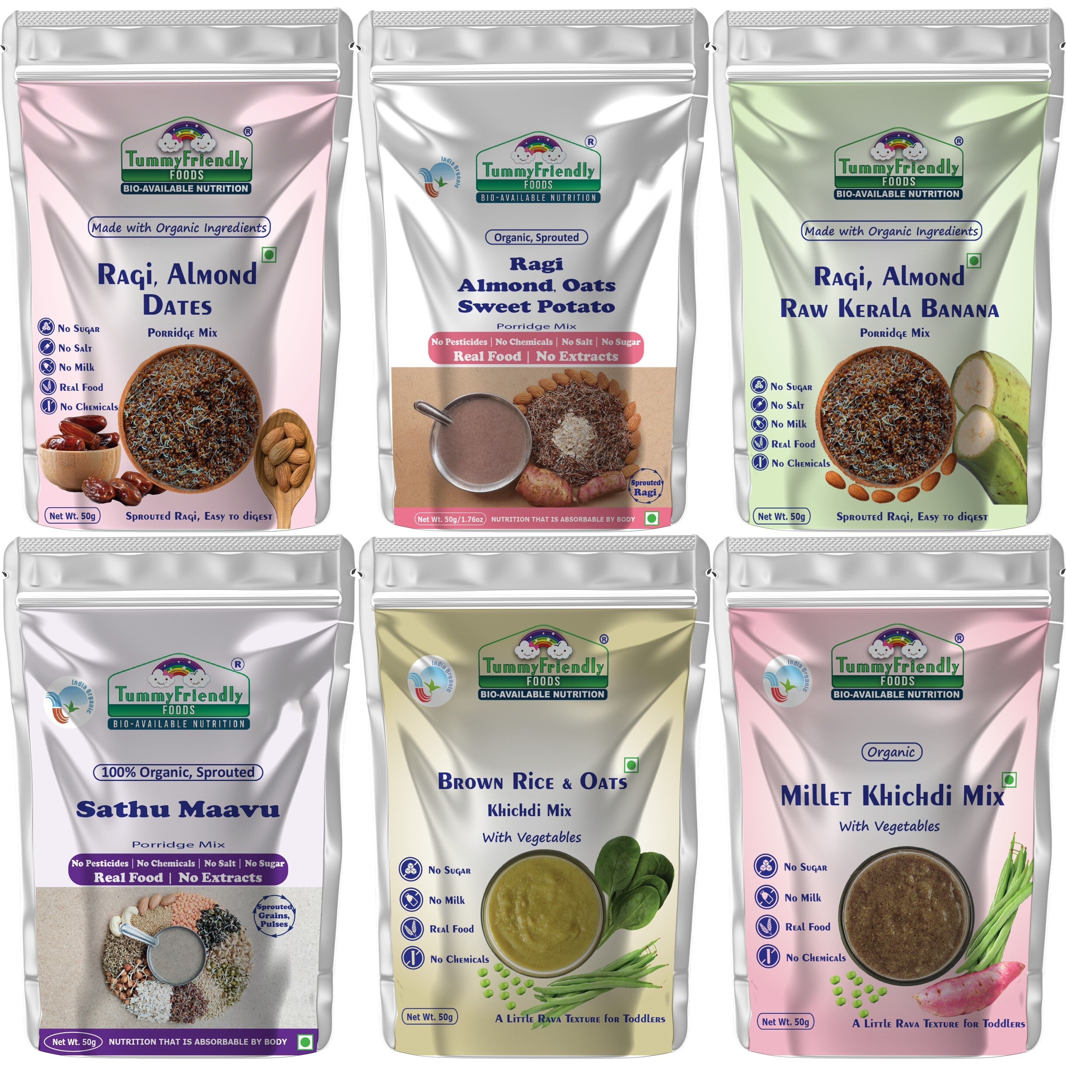 TummyFriendly Foods Certified Organic Baby Food For Toddlers, 1 Year plus. 6 Packs, 50g Each Cereal (300 g, Pack of 6, 24+ Months)