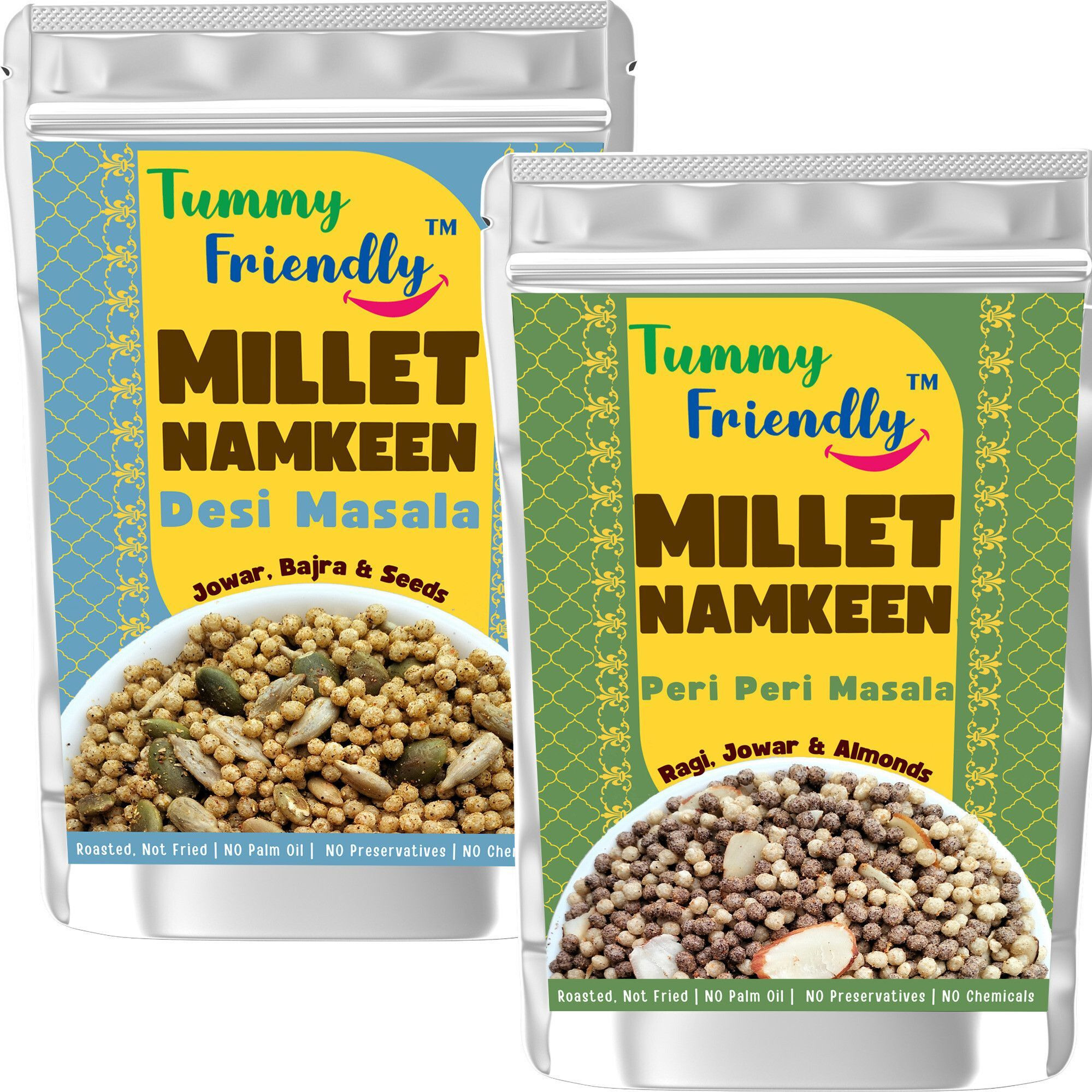 TummyFriendly Foods TummyFriendly Millet Namkeen Mixture.Healthy Snacks PeriPeri,Italian-2,70g Each Puffcorn (3 x 70 g)