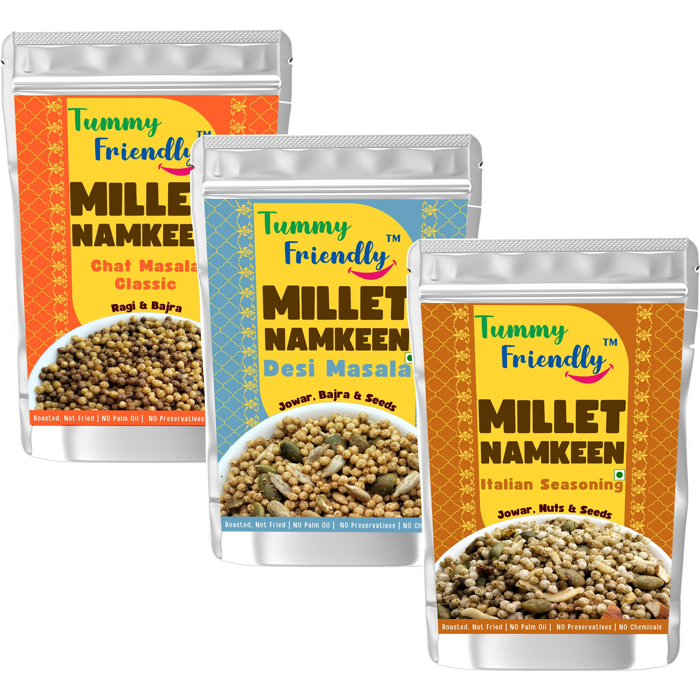 TummyFriendly Foods TummyFriendly Millet Namkeen Namkeen-ChatDesiItalian-3X70 Chips (3 x 70 g)