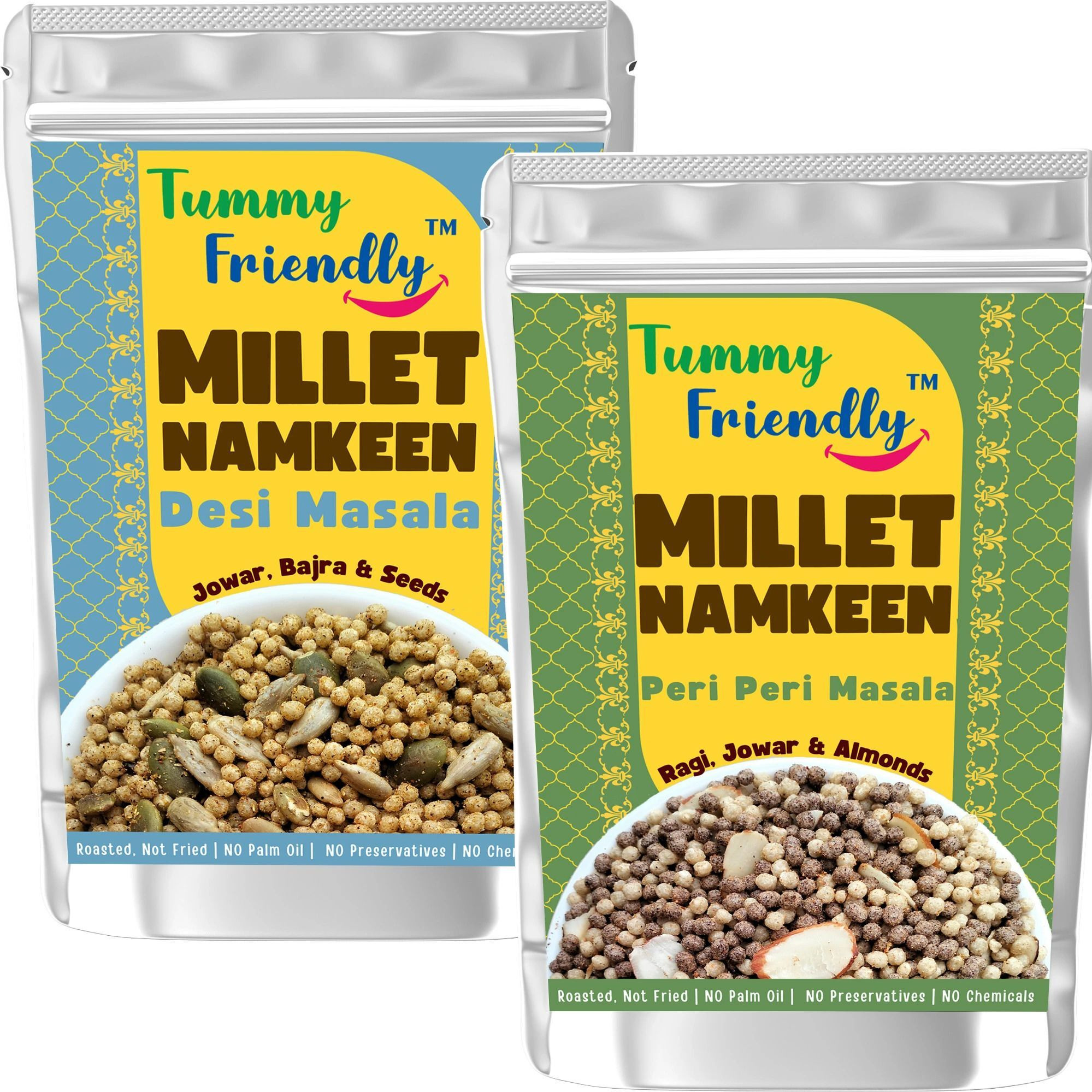 TummyFriendly Foods TummyFriendly Millet Namkeen Mixture. Healthy Snacks Chat,Desi,-2, 70g Each Puffcorn (2 x 70 g)