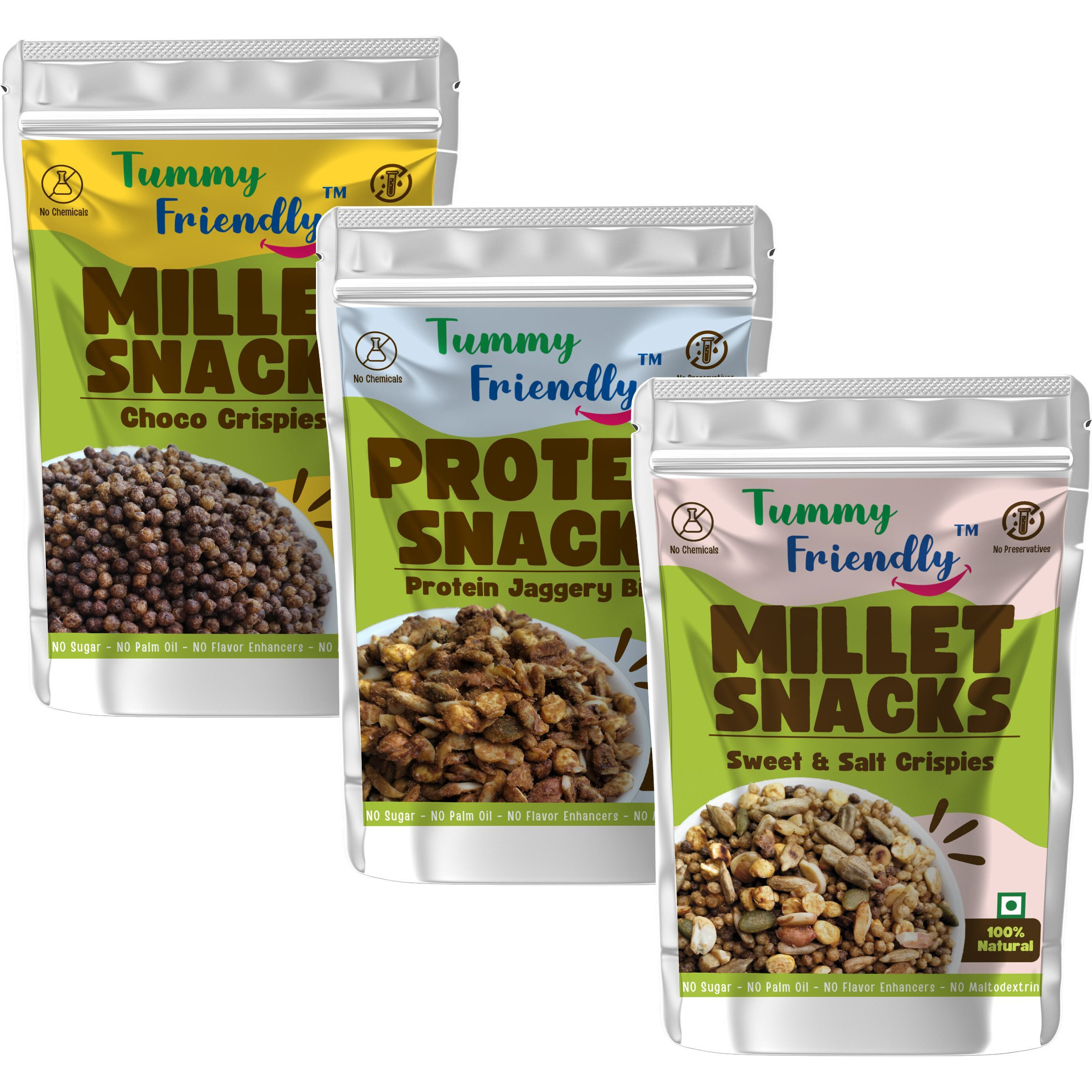 TummyFriendly Foods TummyFriendly Millet Namkeen Mixture. Healthy Snacks Desi,Italian-2,70g Each Puffcorn (3 x 70 g)