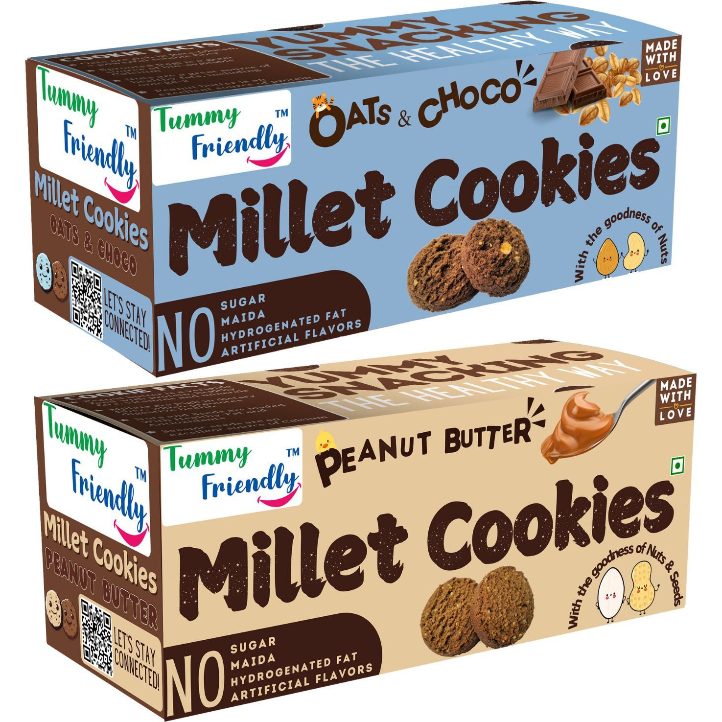 TummyFriendly Foods Ragi Millet Cookies-OatsChoco, Peanut. Healthy Biscuits for Kids, Babie & Adults Cookies Biscuit (2 x 75 g)