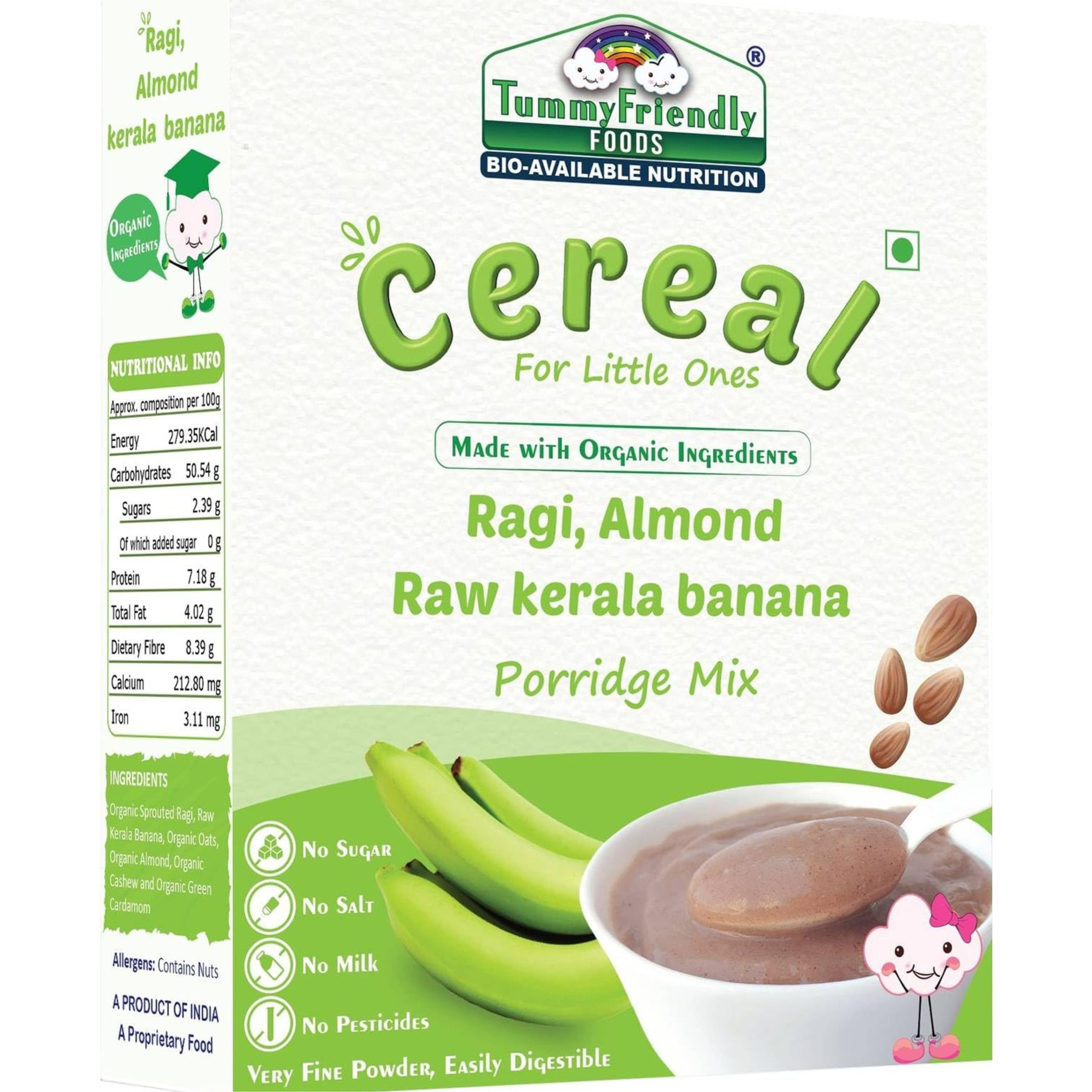 TummyFriendly Foods Organic Sprouted Ragi Almonds Dates Porridge Mix | Made of Sprouted Ragi Powder Cereal (200 g, 8+ Months)