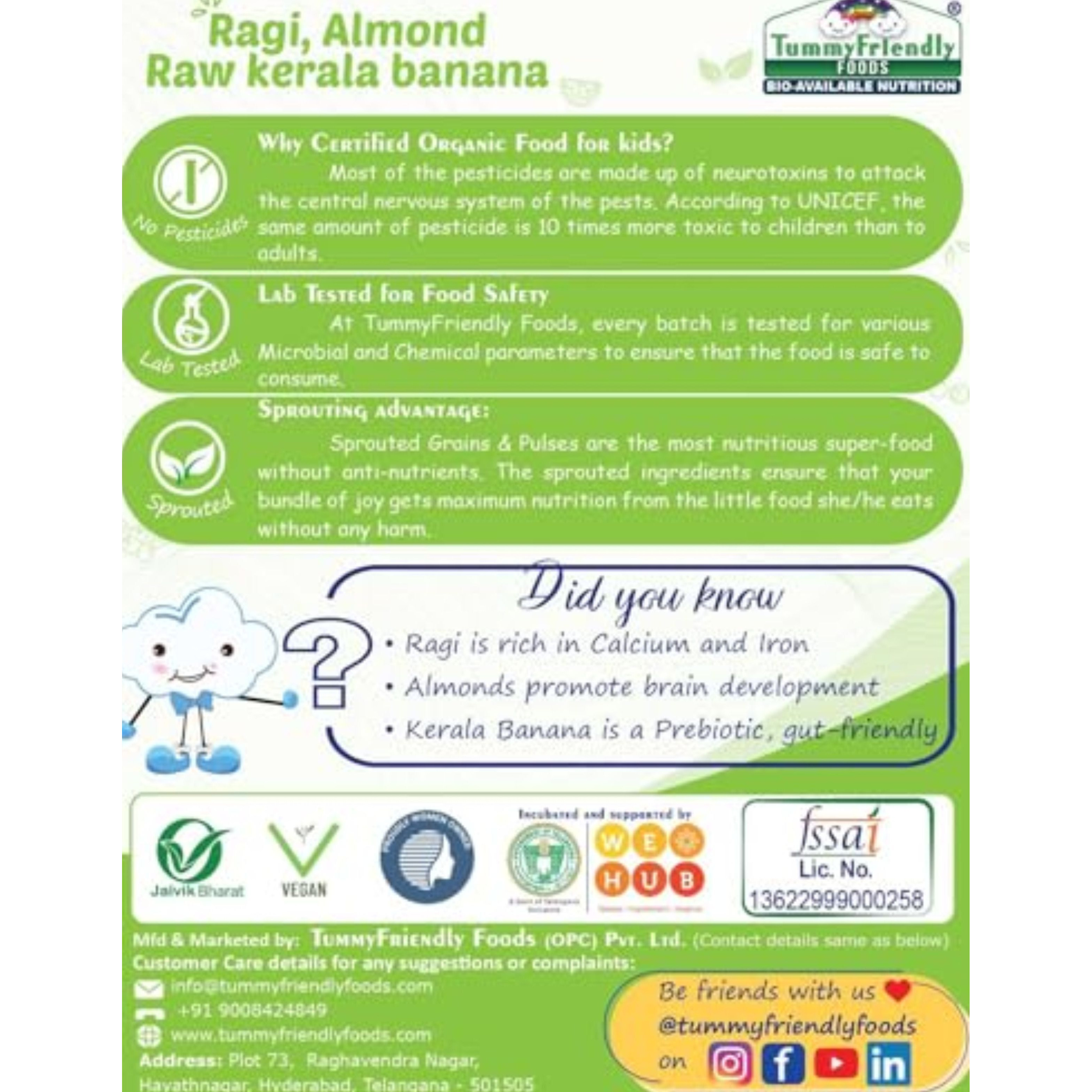 TummyFriendly Foods Organic Sprouted Ragi Almonds Dates Porridge Mix | Made of Sprouted Ragi Powder Cereal (200 g, 8+ Months)