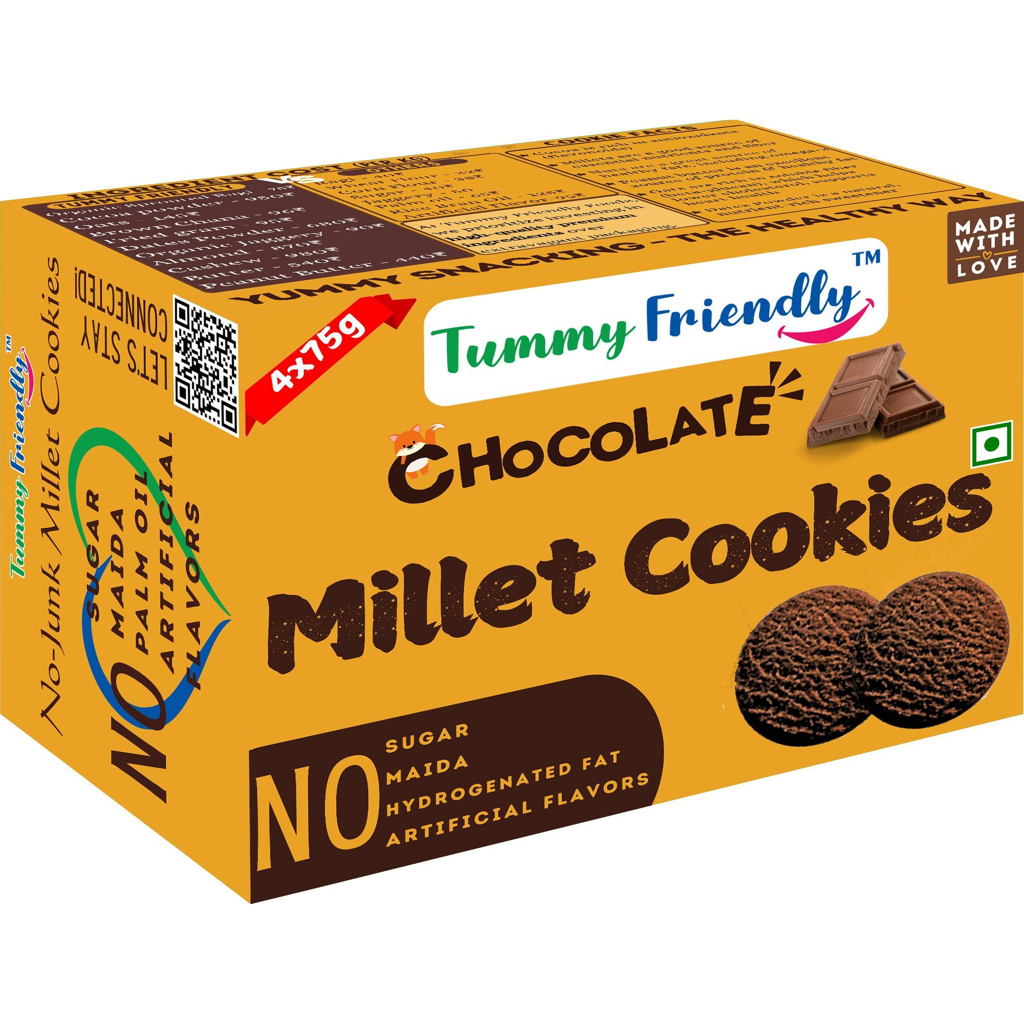 TummyFriendly Foods Chocolate - Millet Cookies. Healthy Biscuits for Kids, Babies, Adults Cookies Biscuit (4 x 75 g)