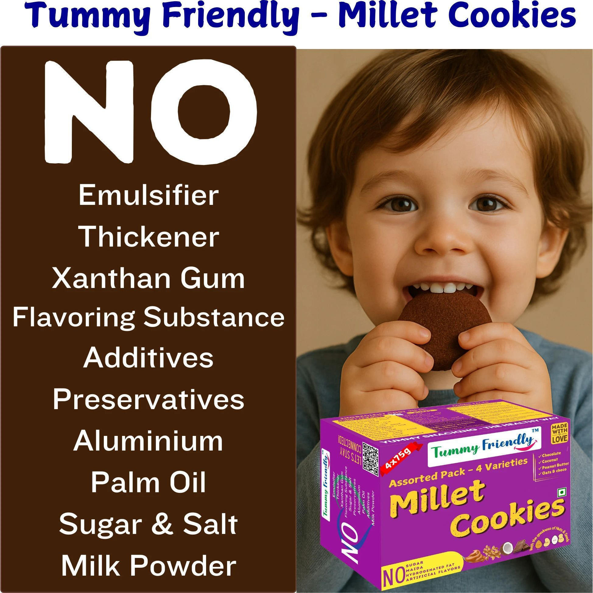 TummyFriendly Foods Ragi Millet Cookies. Healthy Biscuits for Kids, Babies. Healthy Cookies, Snacks Cookies Biscuit (5 x 300 g)